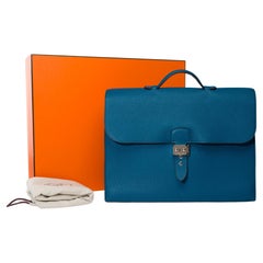 Beautiful & Chic Hermès Sac à dépêches briefcase in Blue Togo leather, SHW