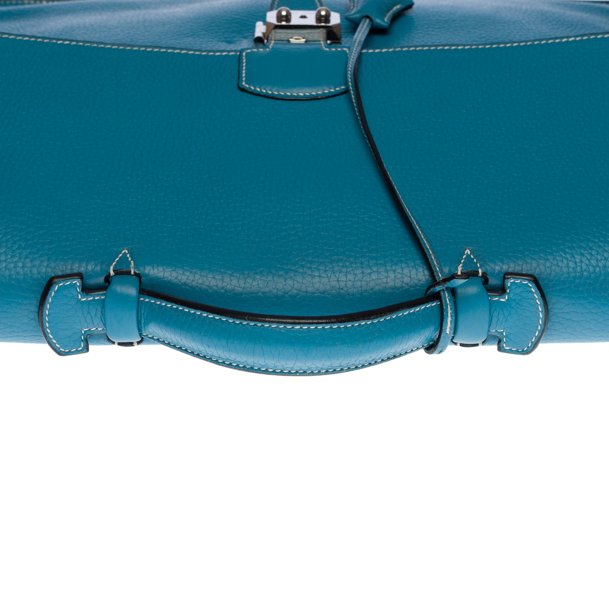 Beautiful & Chic Hermès Sac à dépêches briefcase in Togo Blue Jeans leather, SHW 1