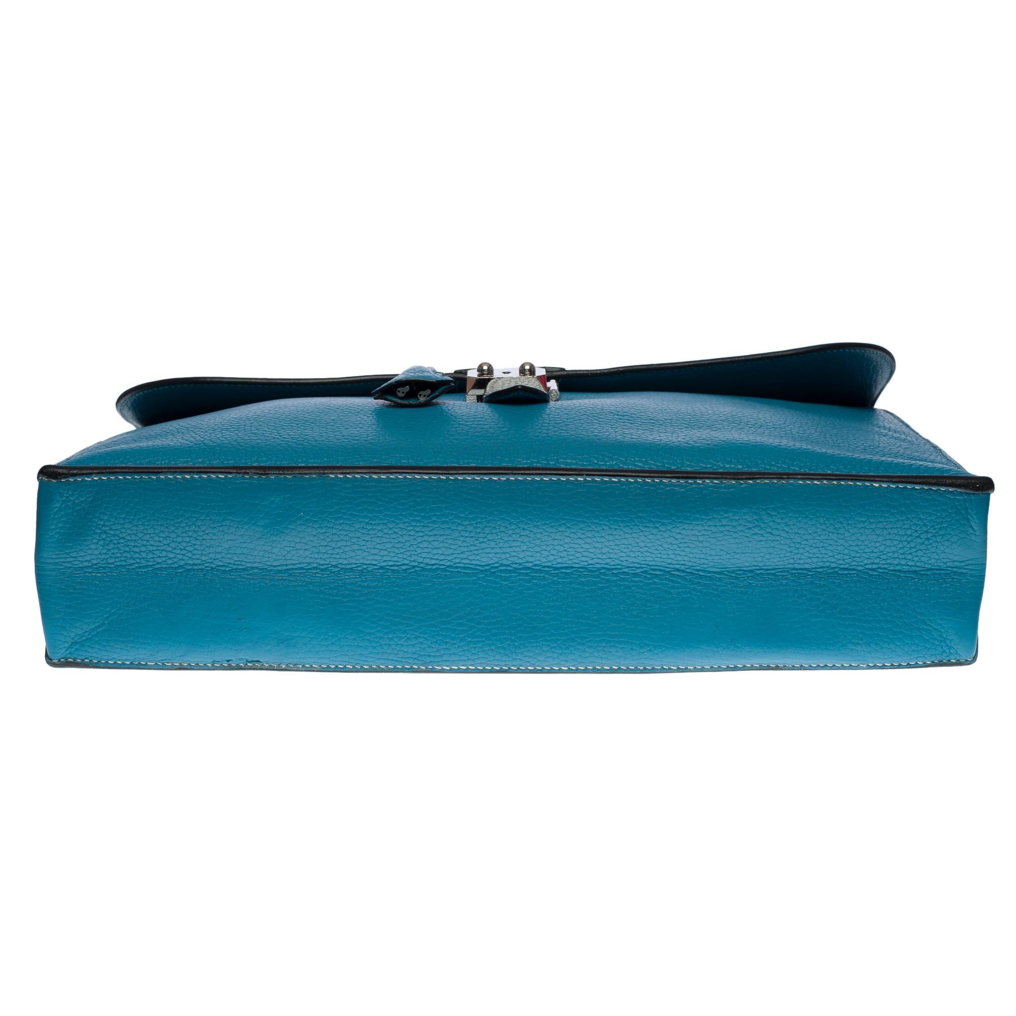 Beautiful & Chic Hermès Sac à dépêches briefcase in Togo Blue Jeans leather, SHW 2