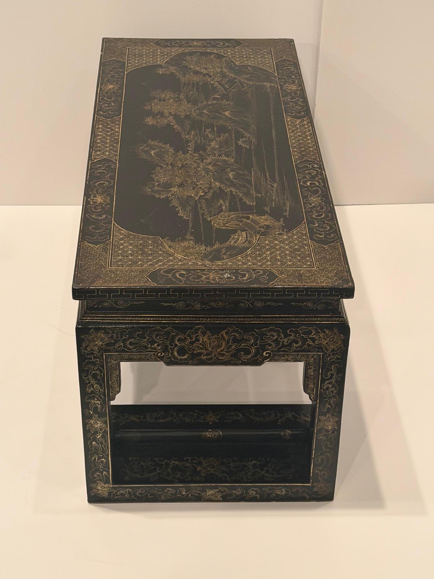 Magnifique table basse chinoise laquée en vente 4