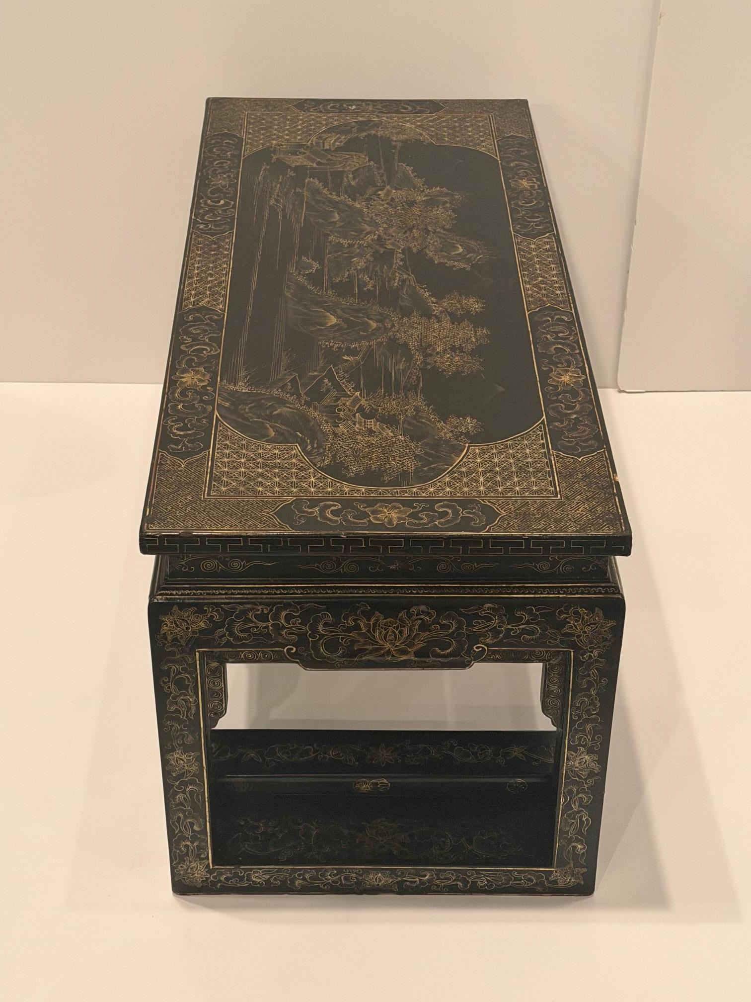Magnifique table basse chinoise laquée en vente 6