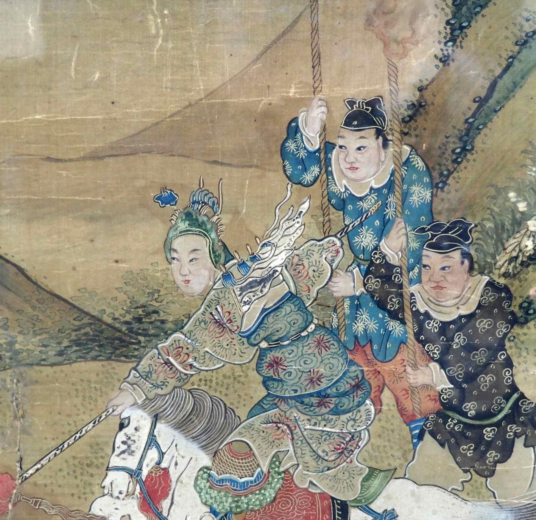 Belle peinture chinoise, XVIIIe siècle.
Mesures : H 32, L 45 cm
H 12.5, L 17.7 in.