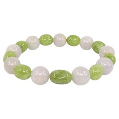 Beautiful Chinese White Jadeite and Green Jade Beaded Bracelet up to 7" wrist