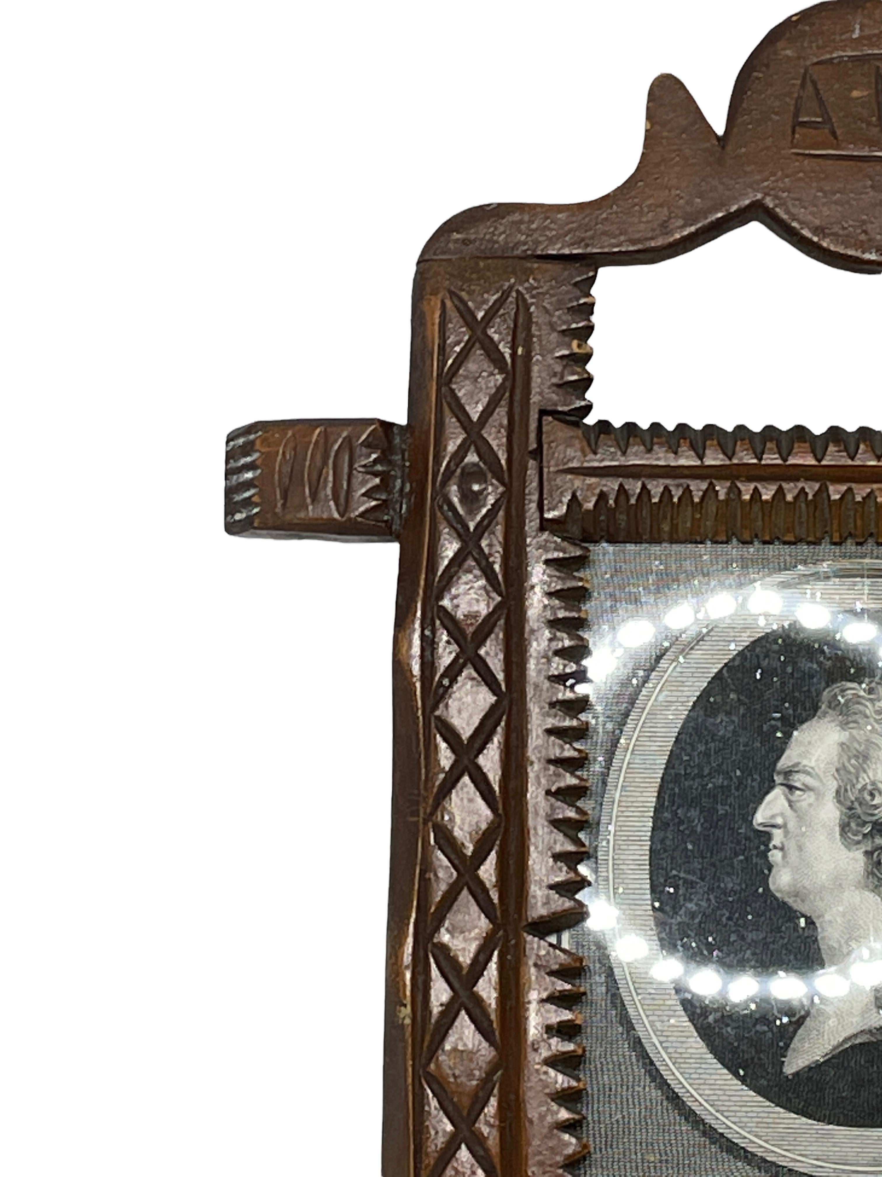 Beautiful Chip Carving Picture Frame Antique Folk Art, Print of Louis XV. France For Sale 3
