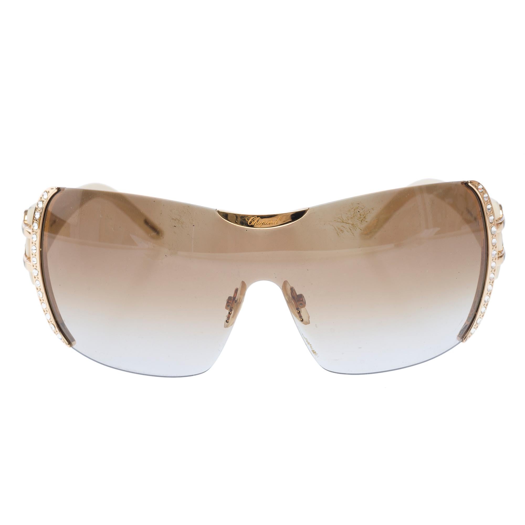 Black Beautiful Chopard sunglasses, mask model, gold metal frame For Sale