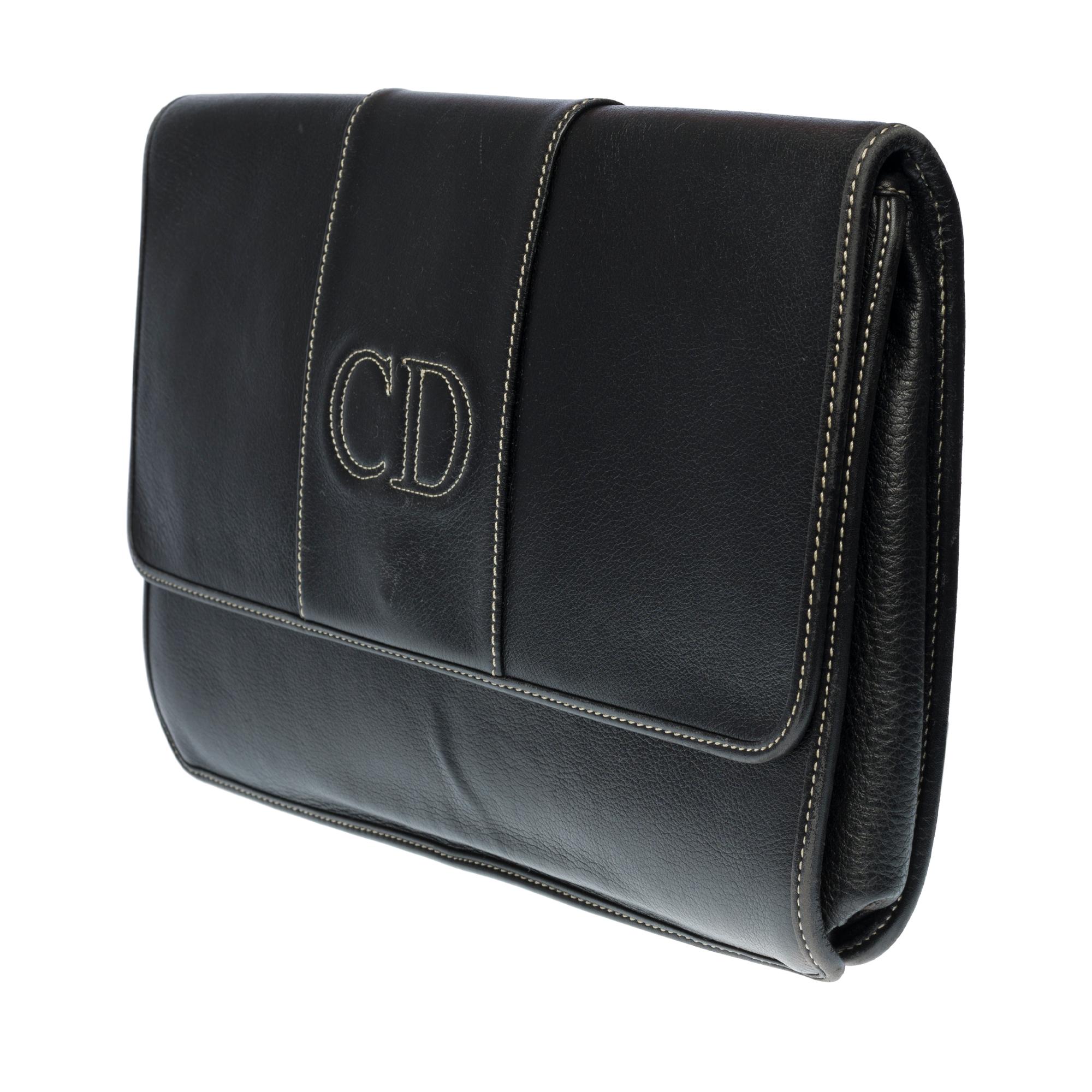 Magnifique pochette Christian Dior en cuir noir Bon état - En vente à Paris, IDF