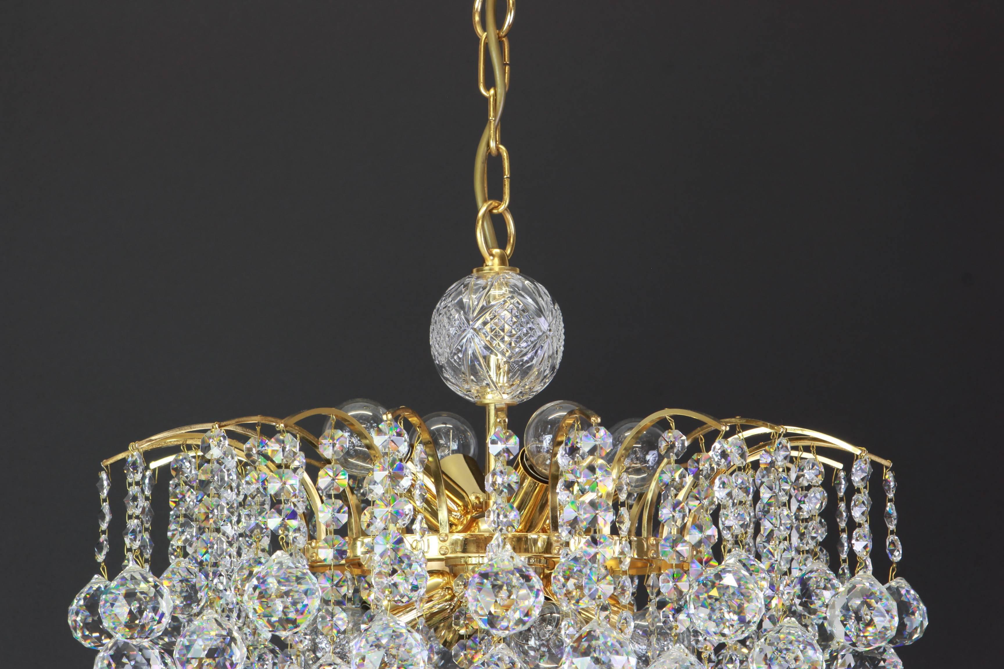 German Beautiful Christoph Palme Chandelier Midcentury Crystal Balls, 1970s