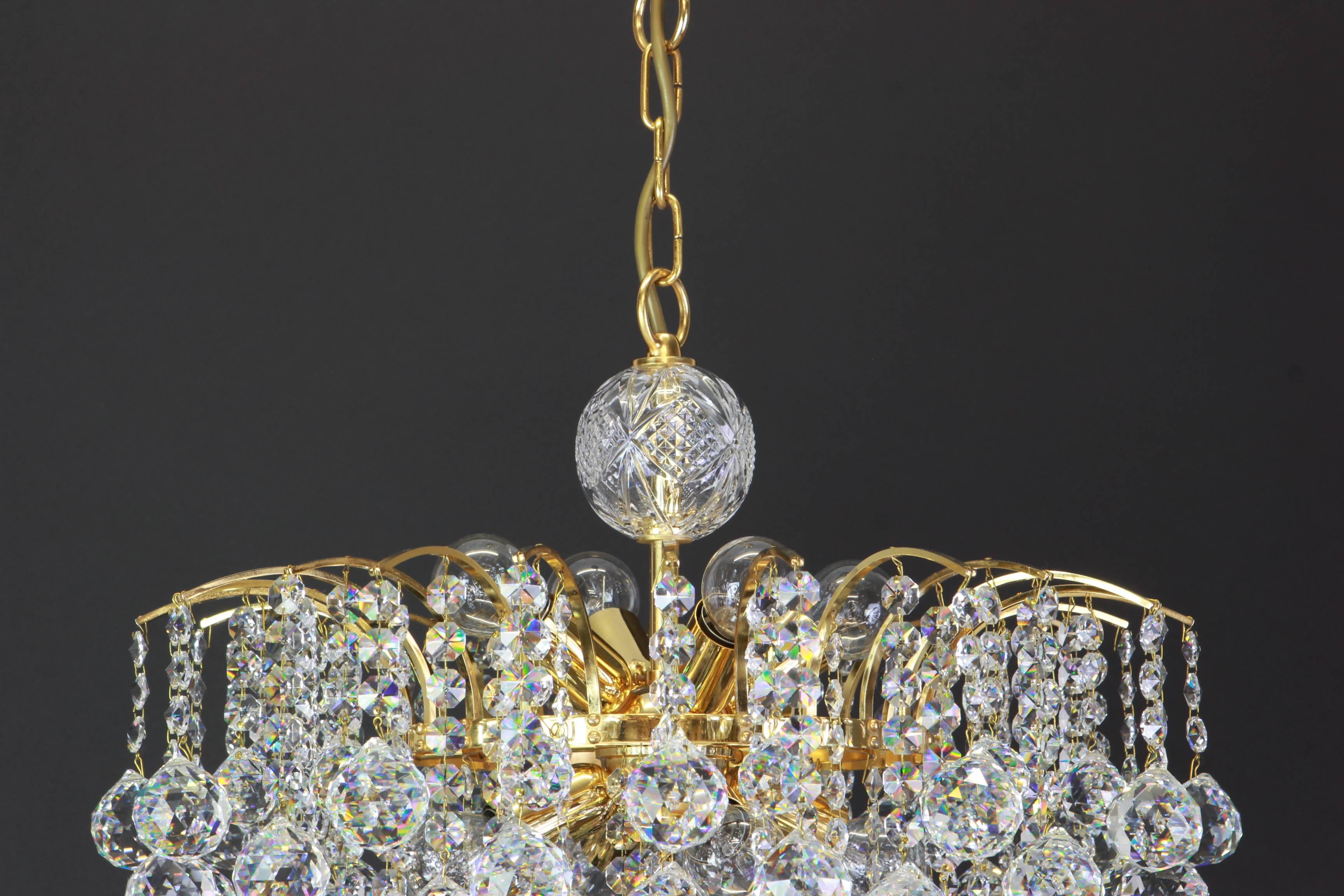 German Beautiful Christoph Palme Chandelier Midcentury Crystal Balls, 1970s For Sale