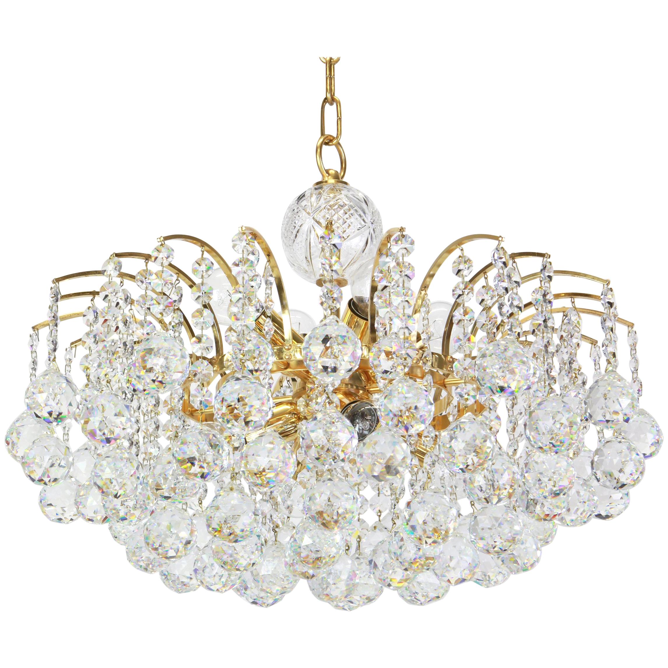 Beautiful Christoph Palme Chandelier Midcentury Crystal Balls, 1970s For Sale
