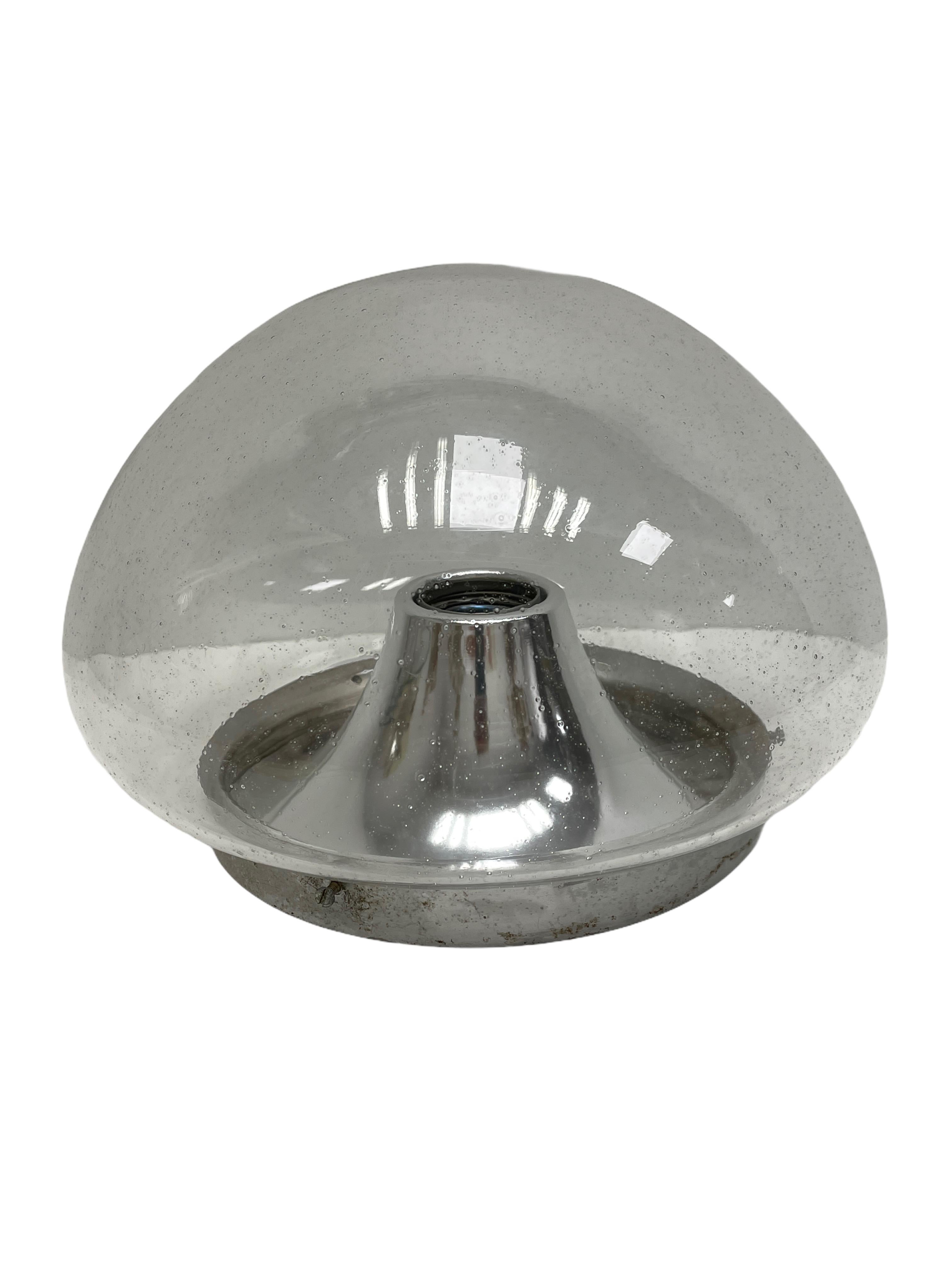 Mid-Century Modern Beautiful Chrome and Air Bubble Glass RZB Flush Mount Midcentury, 1960s For Sale