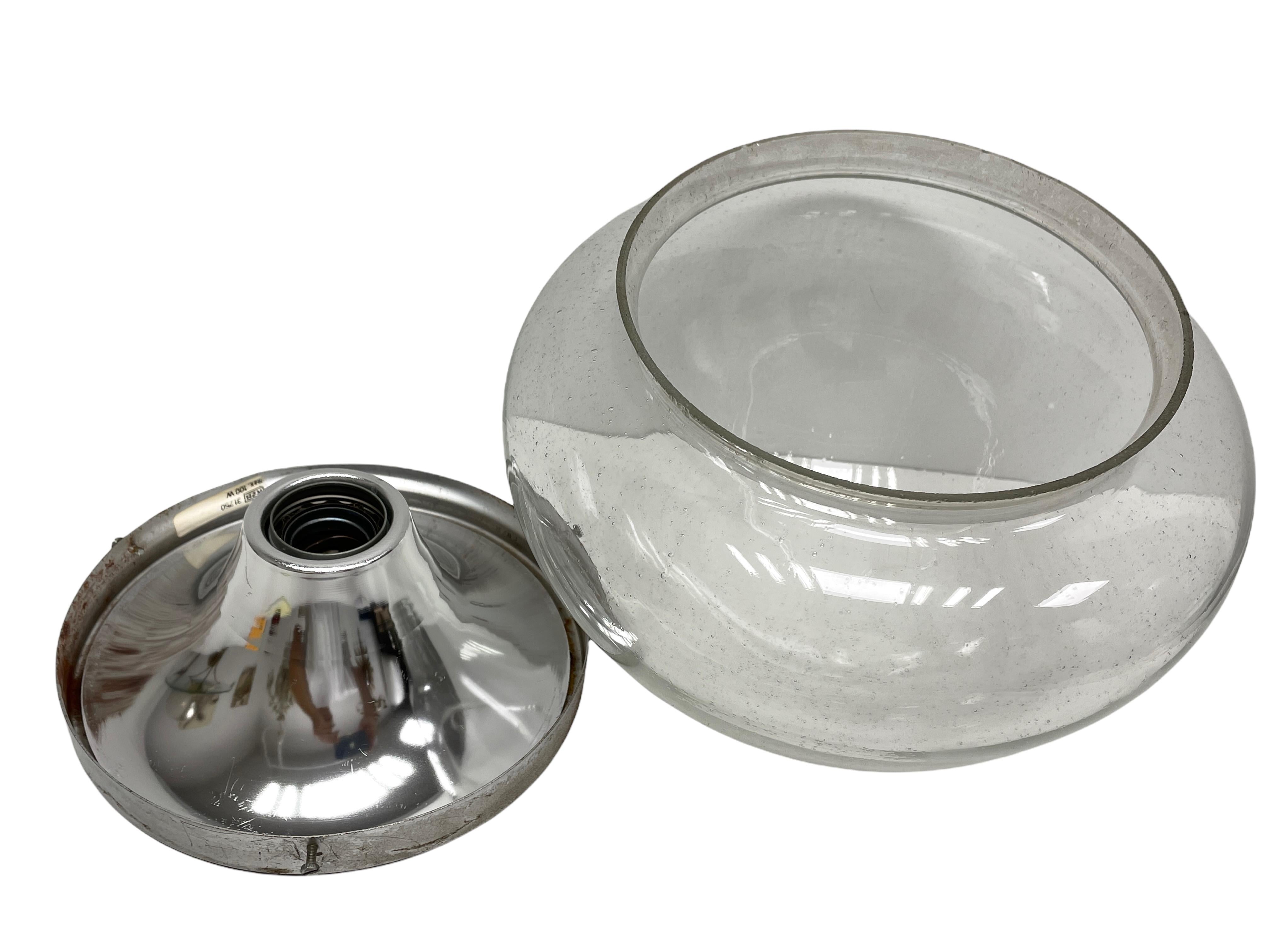 Mid-20th Century Beautiful Chrome and Air Bubble Glass RZB Flush Mount Midcentury, 1960s For Sale
