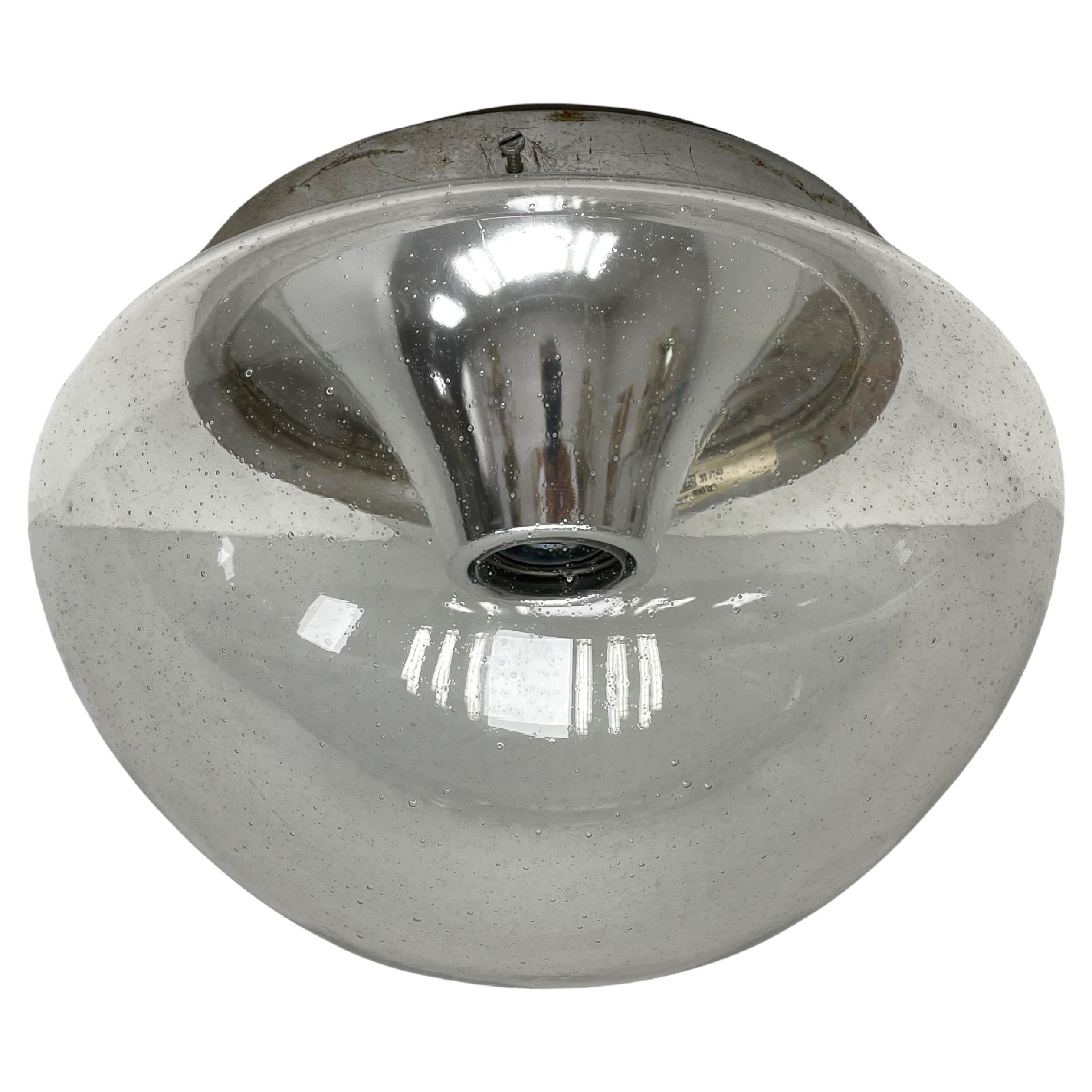 Beautiful Chrome and Air Bubble Glass RZB Flush Mount Midcentury, 1960s For Sale