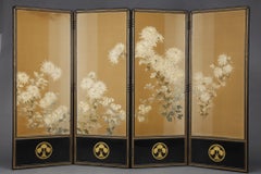Beautiful Chrysanthemum screen with the Honda clan coat of arms. Meiji Japan