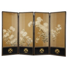 Beautiful Chrysanthemum screen with the Honda clan coat of arms. Meiji Japan