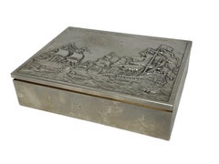 Beautiful Cigarette Cigar Box with Ship Scene, Vintage German
