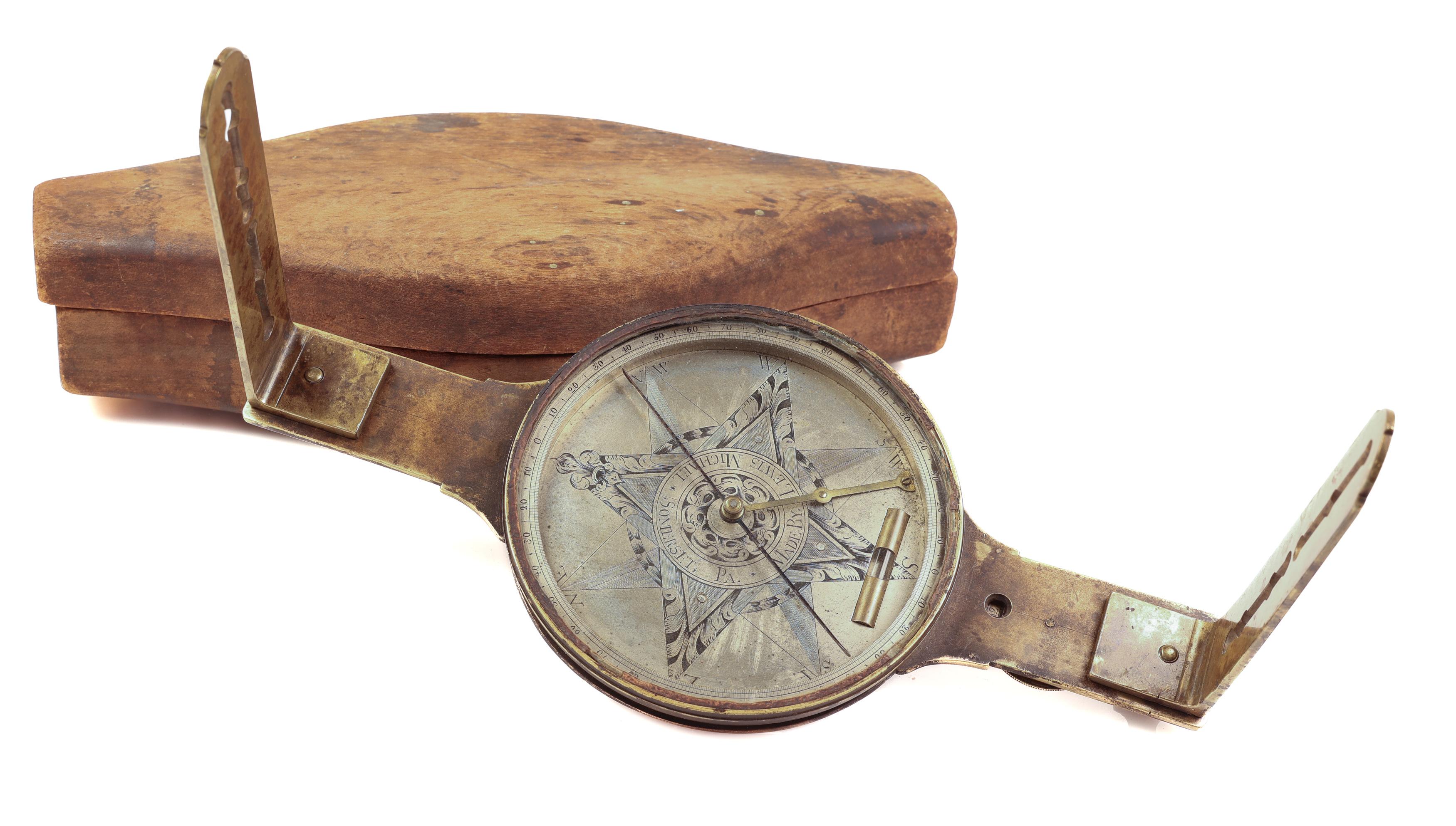 American Beautiful Circa 1830s Lewis Michael Surveyors Compass
