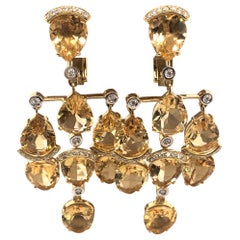 Beautiful Citrine and Diamond Pear Shaped Earrings Set in 18 Karat Yellow Gold