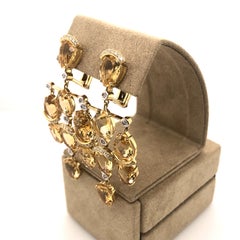 Beautiful Citrine and Diamond Pear Shaped Earrings Set in 18 Karat Yellow Gold