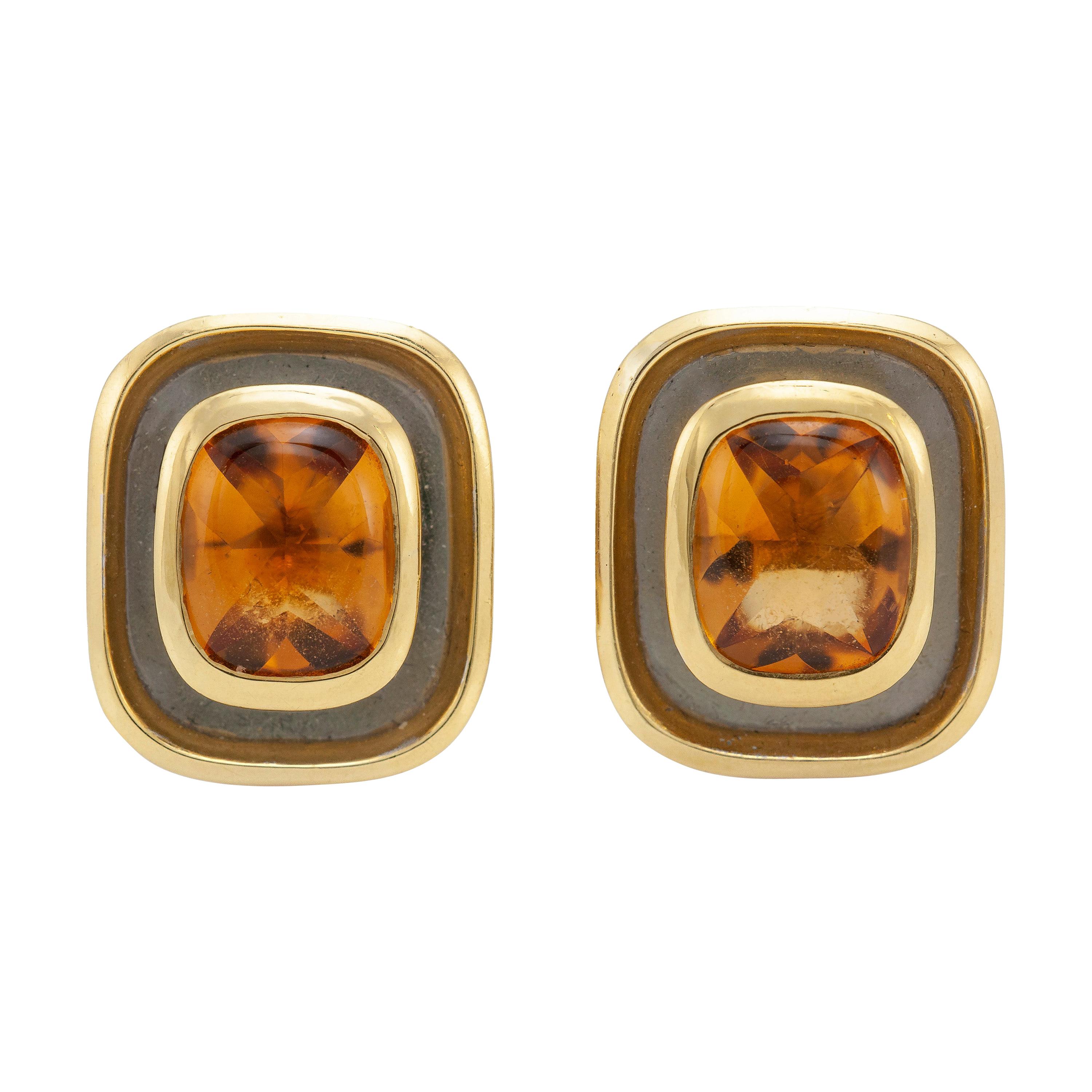 Beautiful Citrine with 18 Karat Yellow Gold Earrings