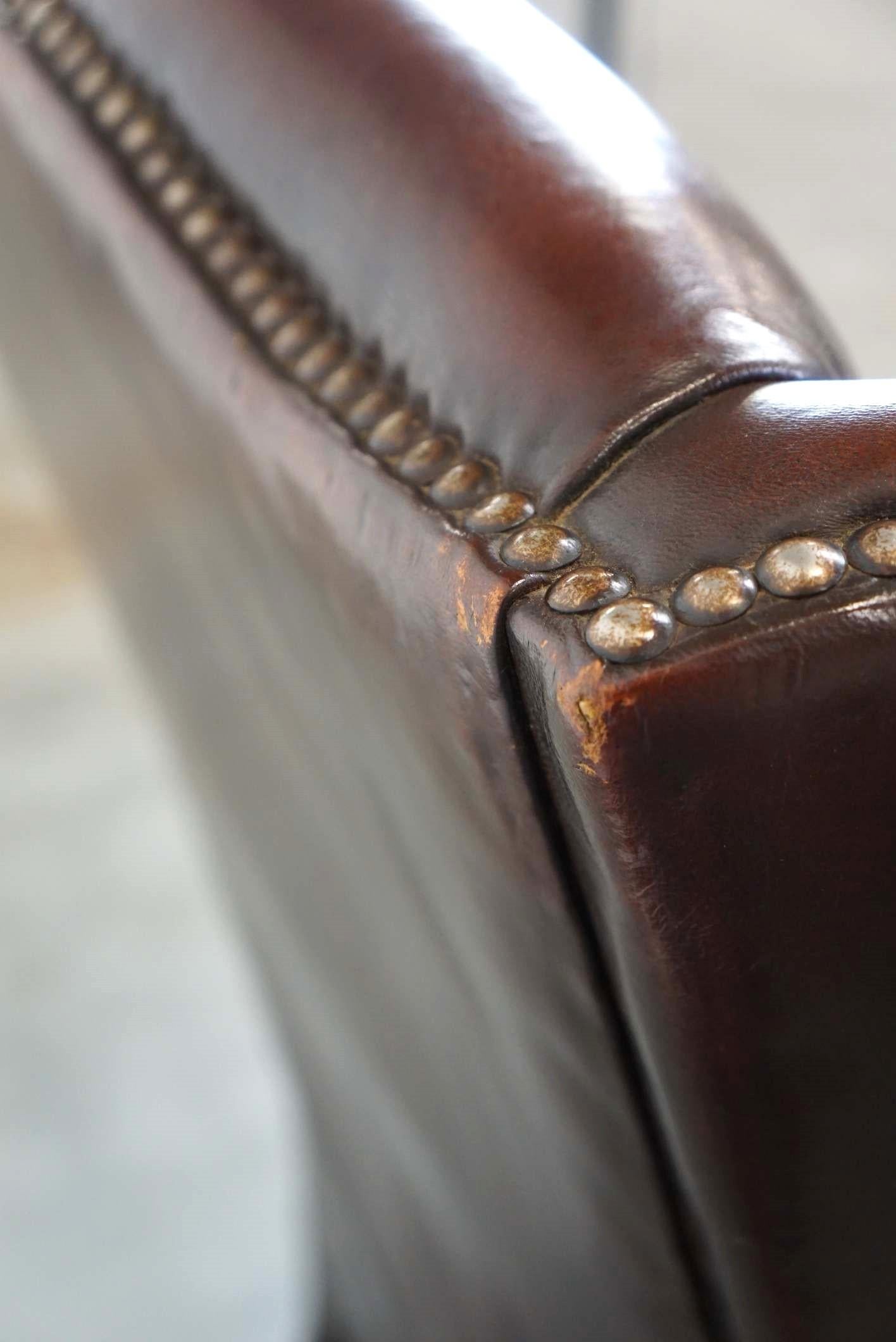 Beautiful Classic and Stately Wingback Armchair Made of Sheepskin Leather For Sale 6