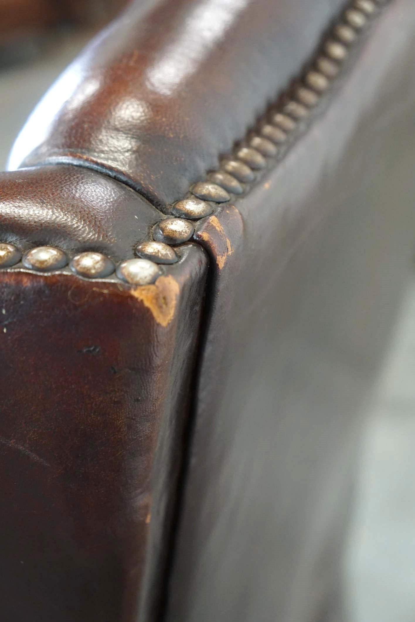 Beautiful Classic and Stately Wingback Armchair Made of Sheepskin Leather For Sale 7