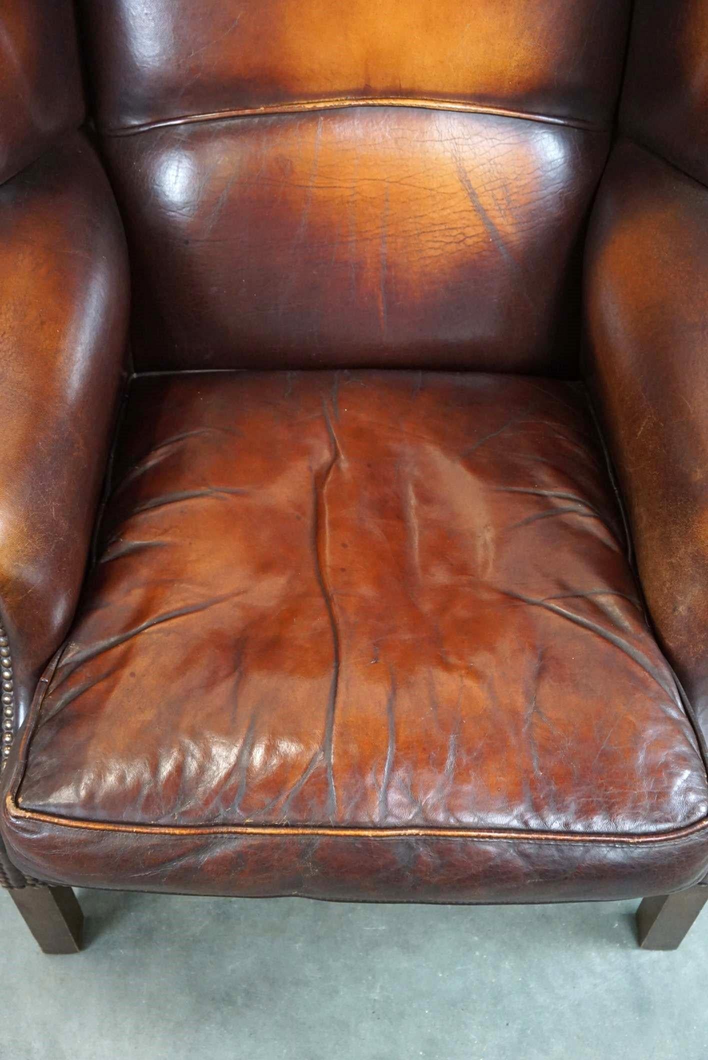 Beautiful Classic and Stately Wingback Armchair Made of Sheepskin Leather For Sale 2