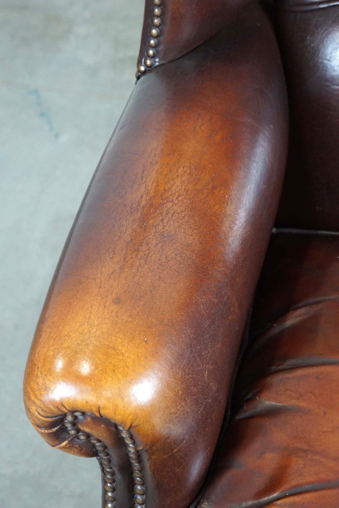 Beautiful Classic and Stately Wingback Armchair Made of Sheepskin Leather For Sale 3