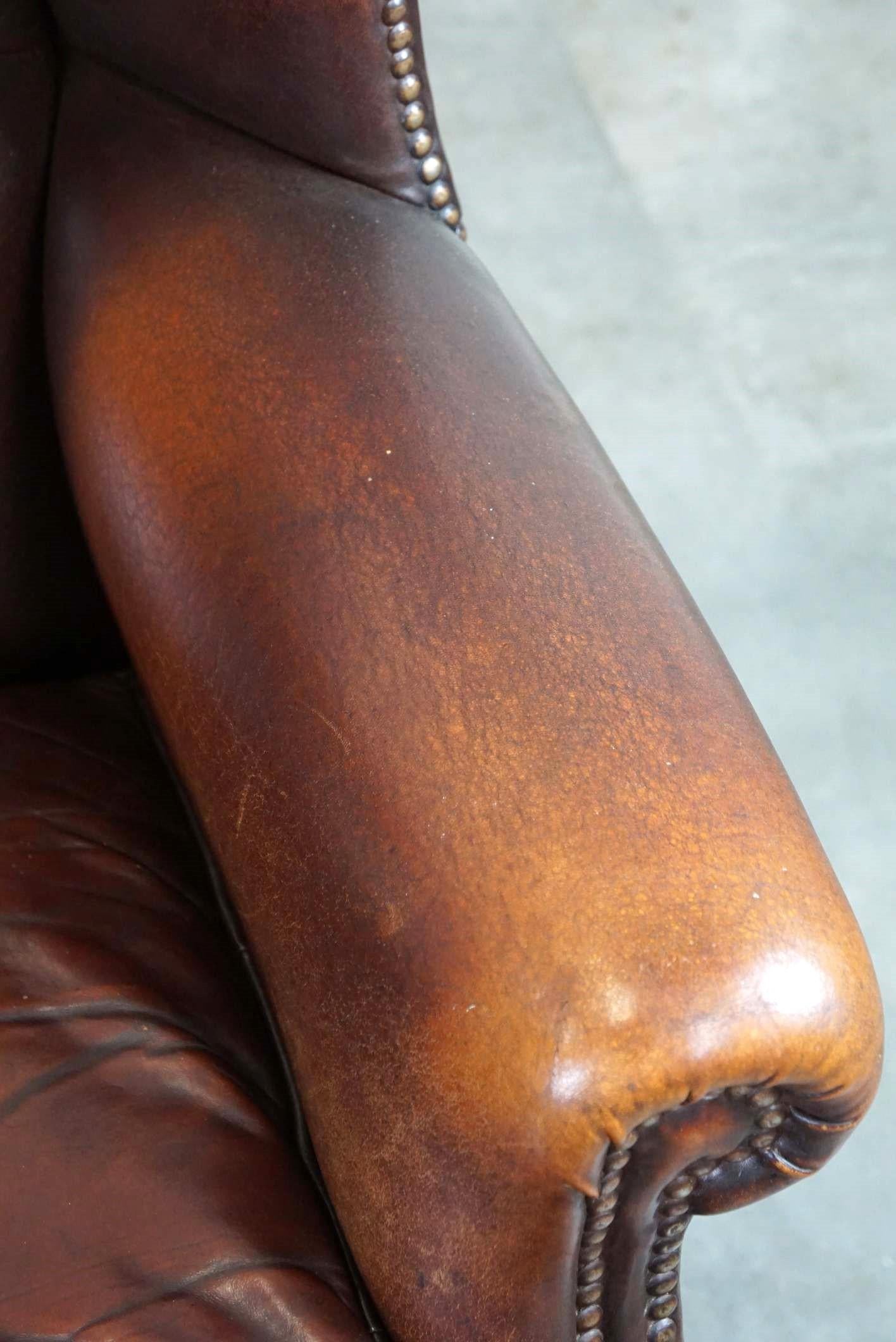 Beautiful Classic and Stately Wingback Armchair Made of Sheepskin Leather For Sale 4