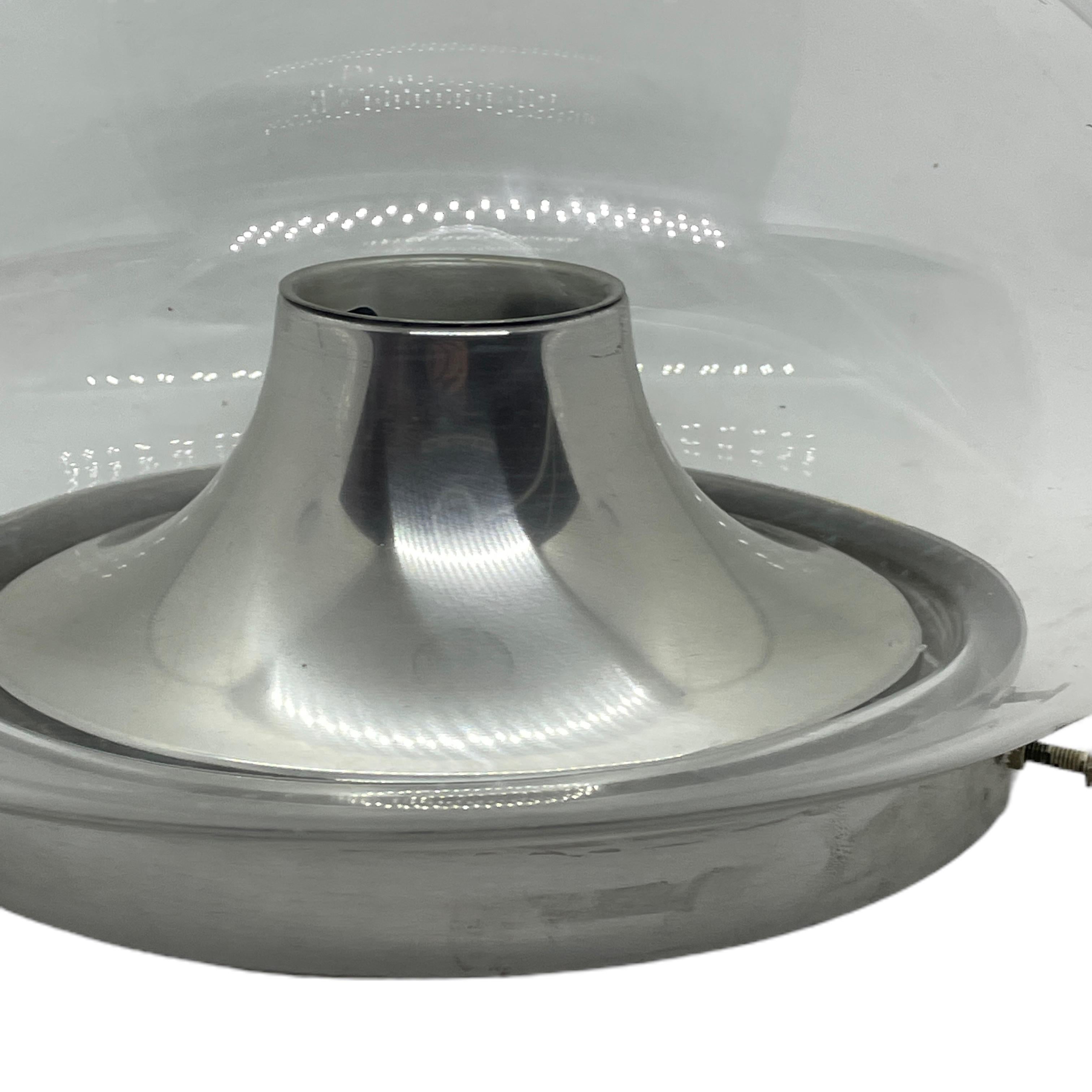 Mid-Century Modern Beautiful clear Glass and Aluminum Doria Leuchten Flush Mount For Sale