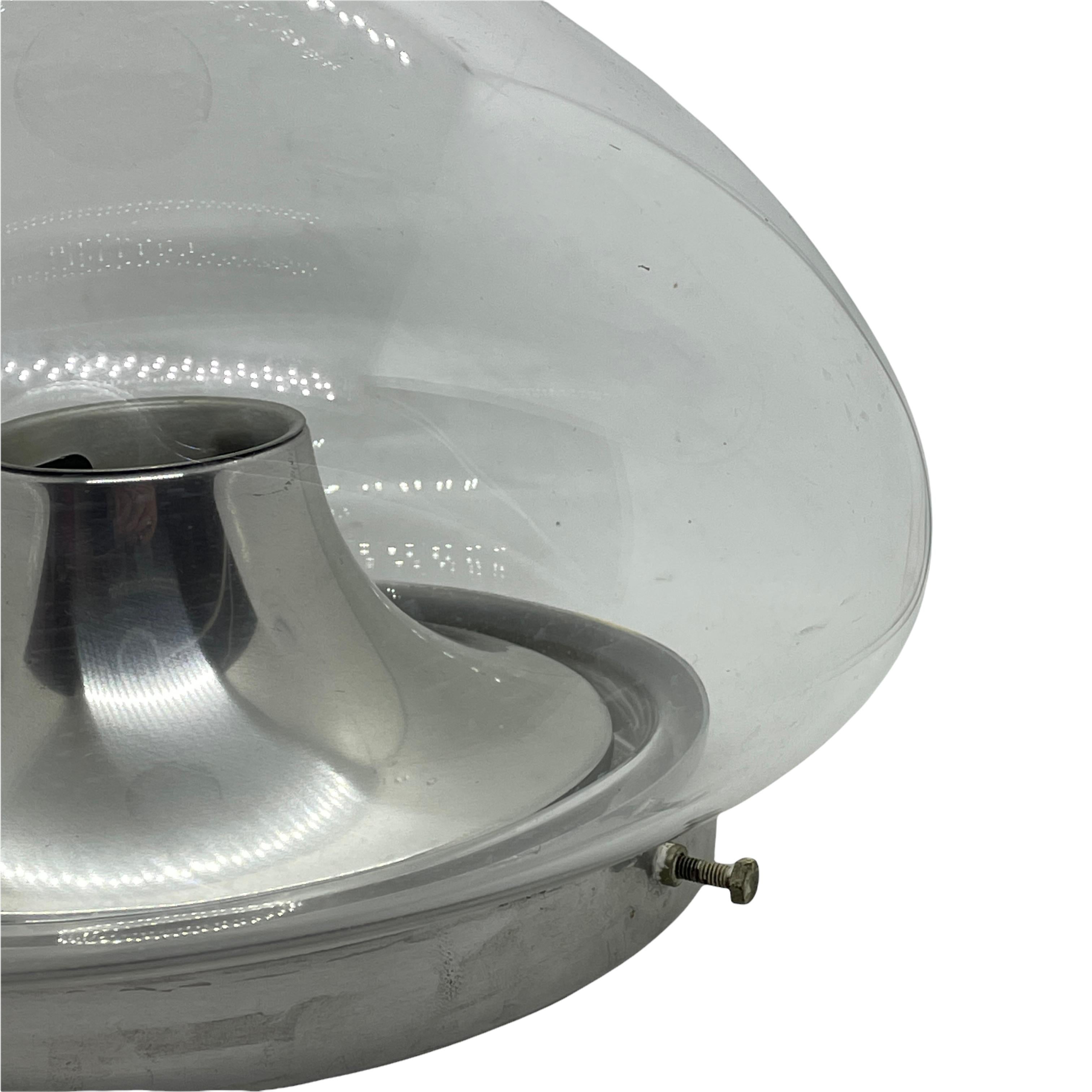 German Beautiful clear Glass and Aluminum Doria Leuchten Flush Mount For Sale