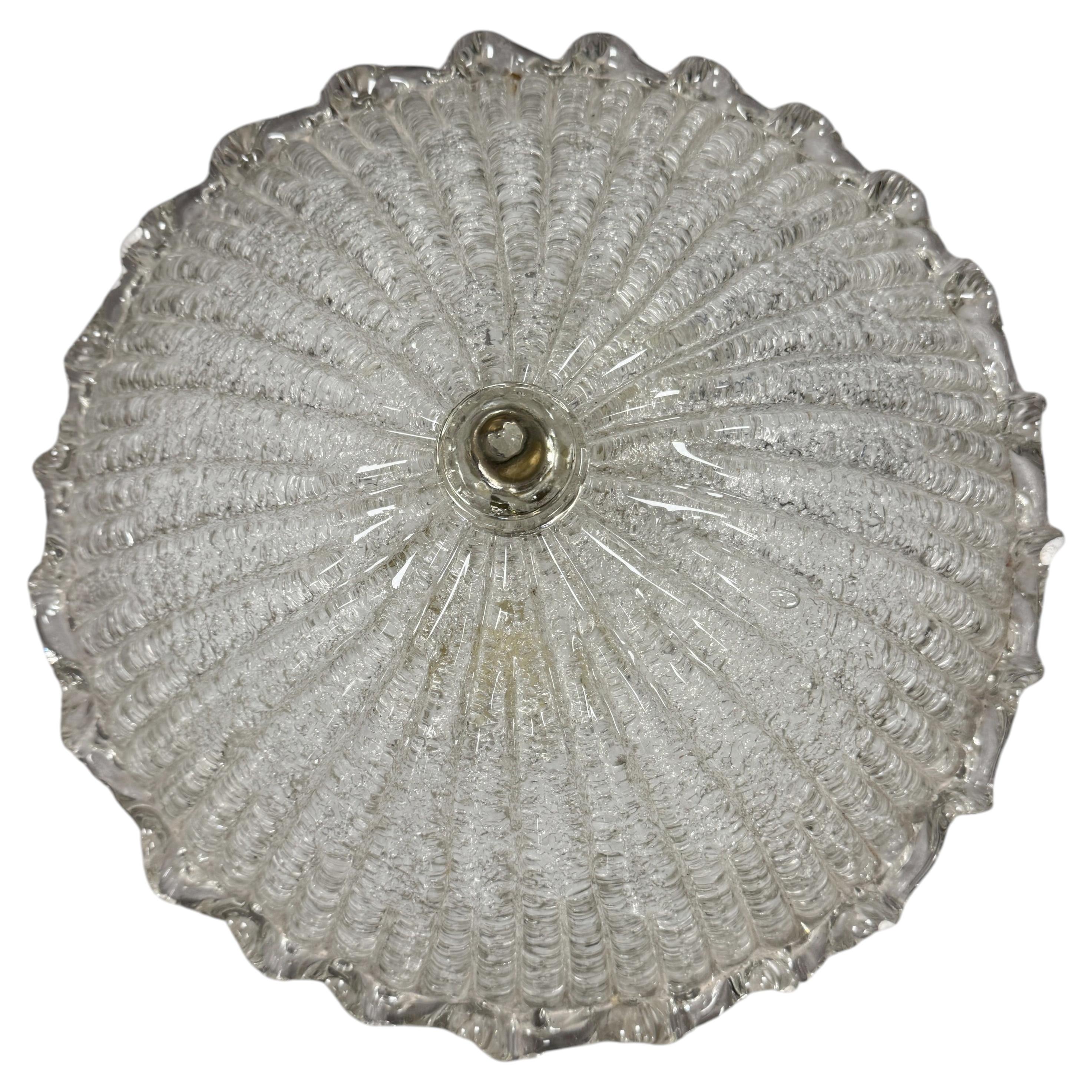 beautiful Clear Murano Glass Flush Mount Ceiling Light, Italy, 1970s