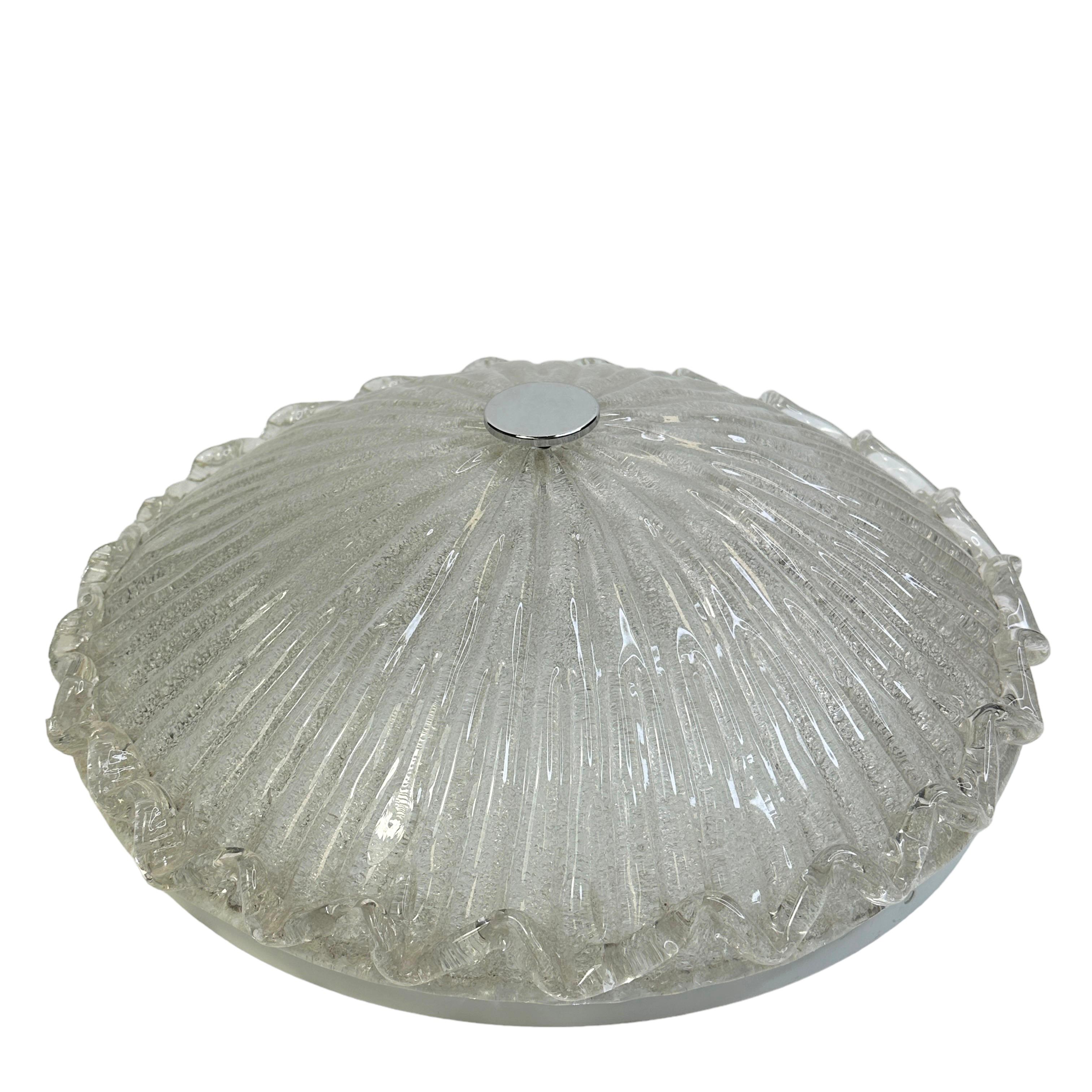 Italian Beautiful Clear Murano Glass Flush Mount Venini Style 1970s, Italy For Sale