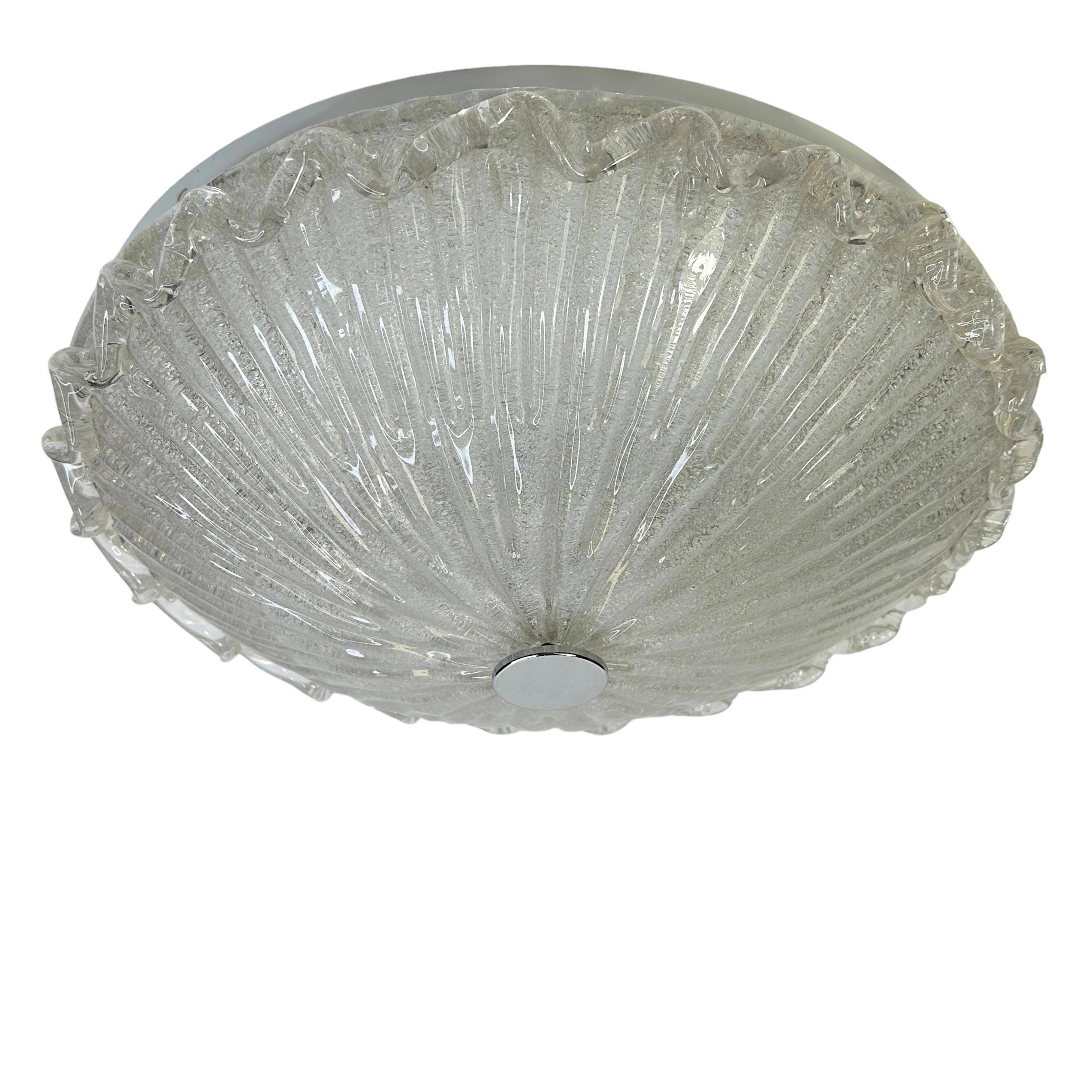 Beautiful Clear Murano Glass Flush Mount Venini Style 1970s, Italy In Good Condition For Sale In Nuernberg, DE