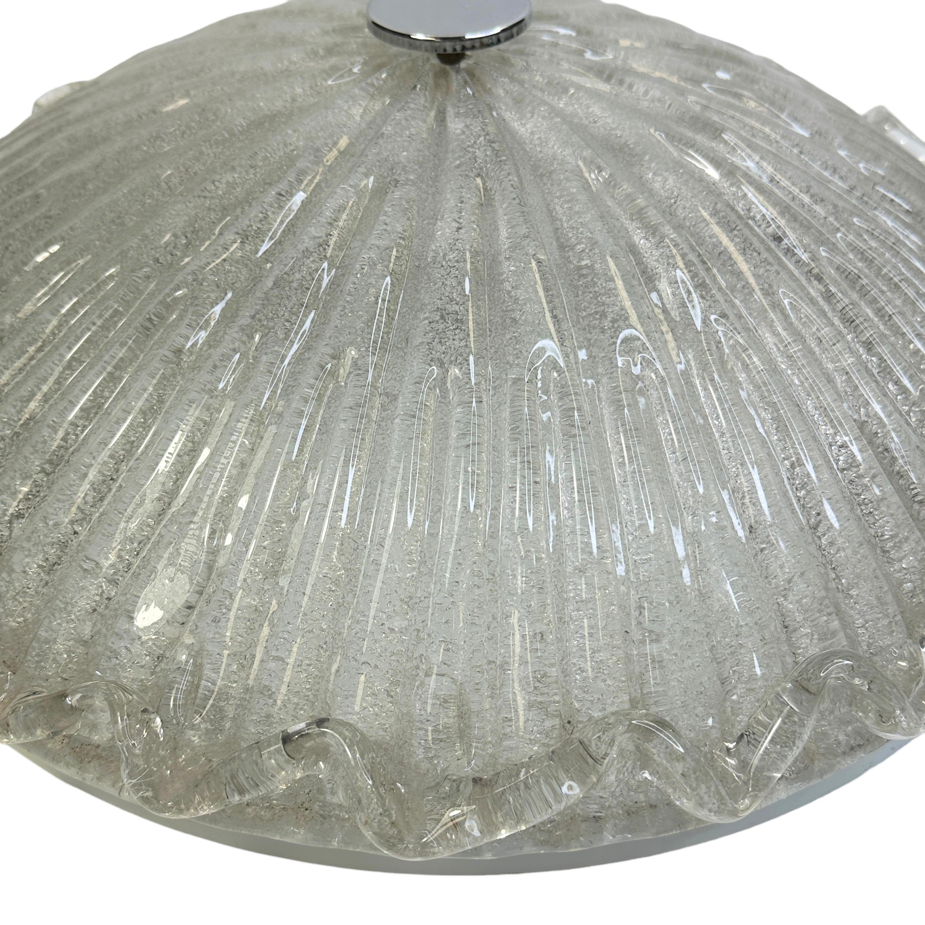 Metal Beautiful Clear Murano Glass Flush Mount Venini Style 1970s, Italy For Sale