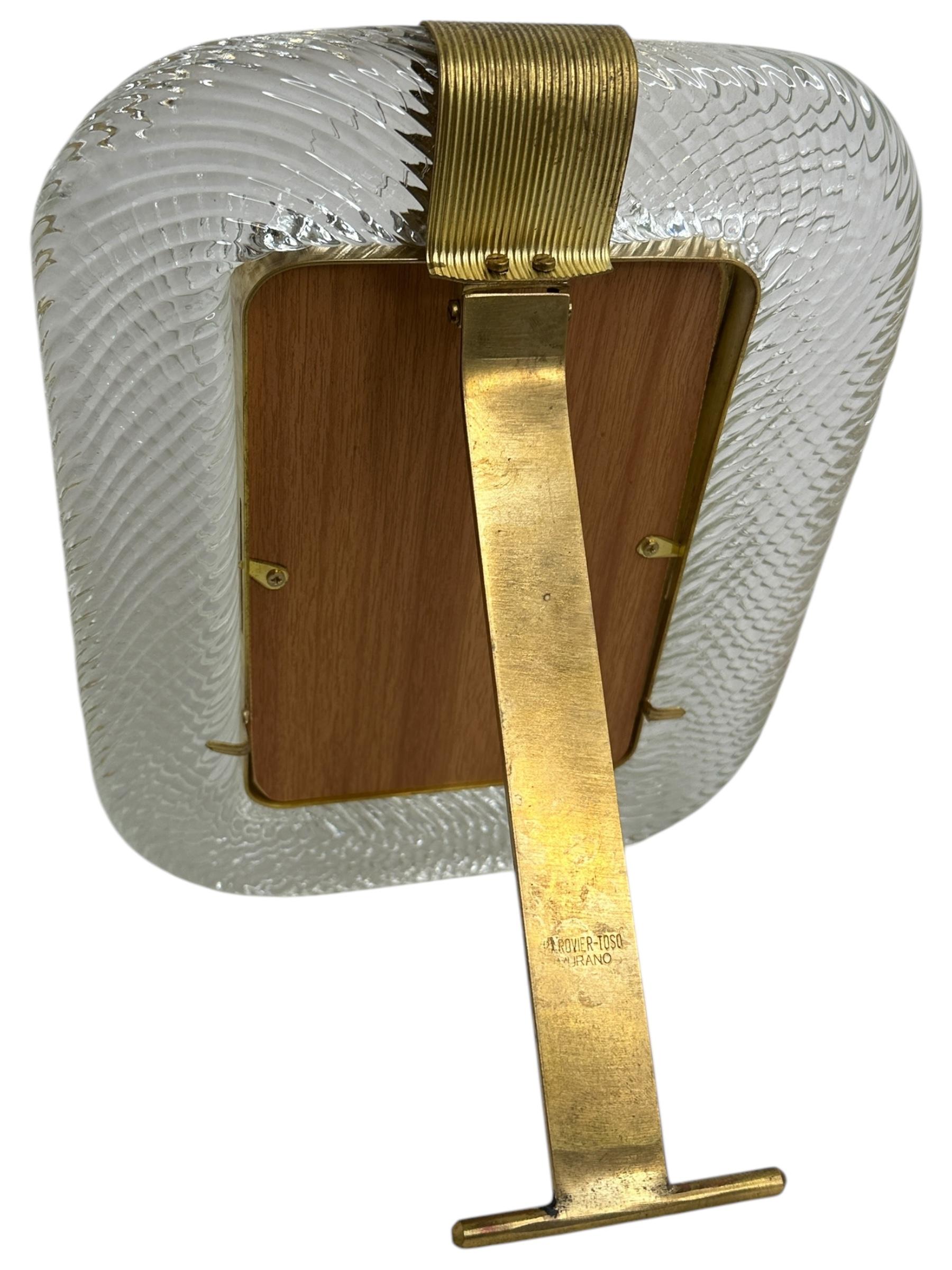 Mid-20th Century Beautiful Clear Twisted Murano Glass and Brass Picture Frame by Barovier E Toso