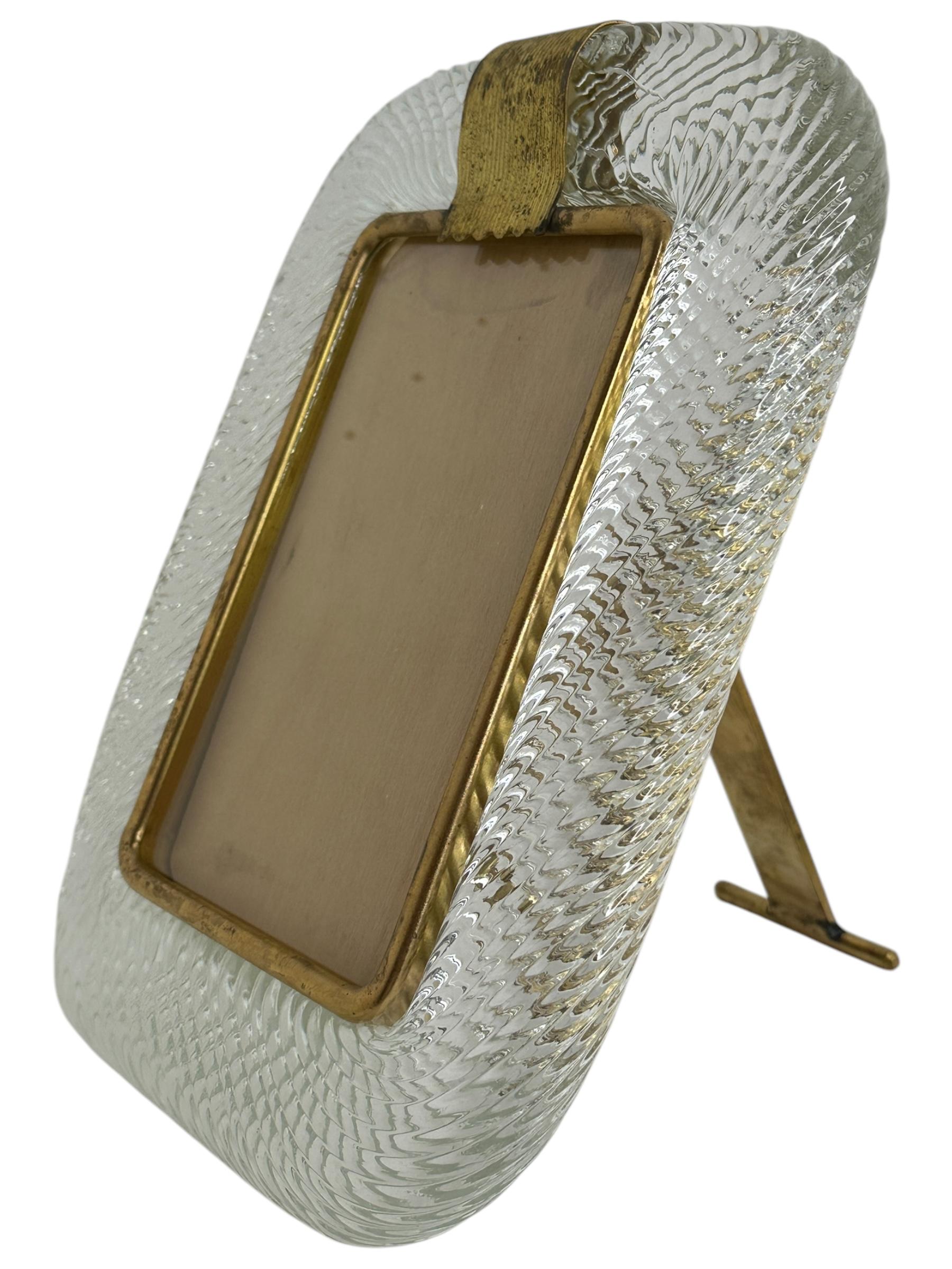 Beautiful Clear Twisted Murano Glass and Brass Picture Frame by Barovier E Toso 2