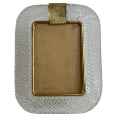 Beautiful Clear Twisted Murano Glass and Brass Picture Frame by Barovier E Toso