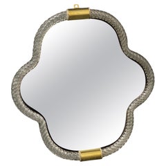 Magnifique miroir mural en verre de Murano torsadé et laiton de Barovier&Toso