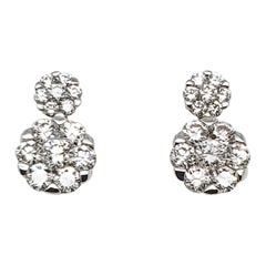 Beautiful Cluster Flower Dangle Diamond Earrings in 18 Karat White Gold
