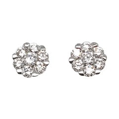 Beautiful Cluster Flower Diamond Stud Earrings in 18 Karat White Gold