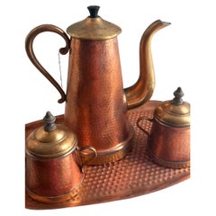Antique Copper and Brass Coffee or Tea set, Very Decorative  Early 20th Century