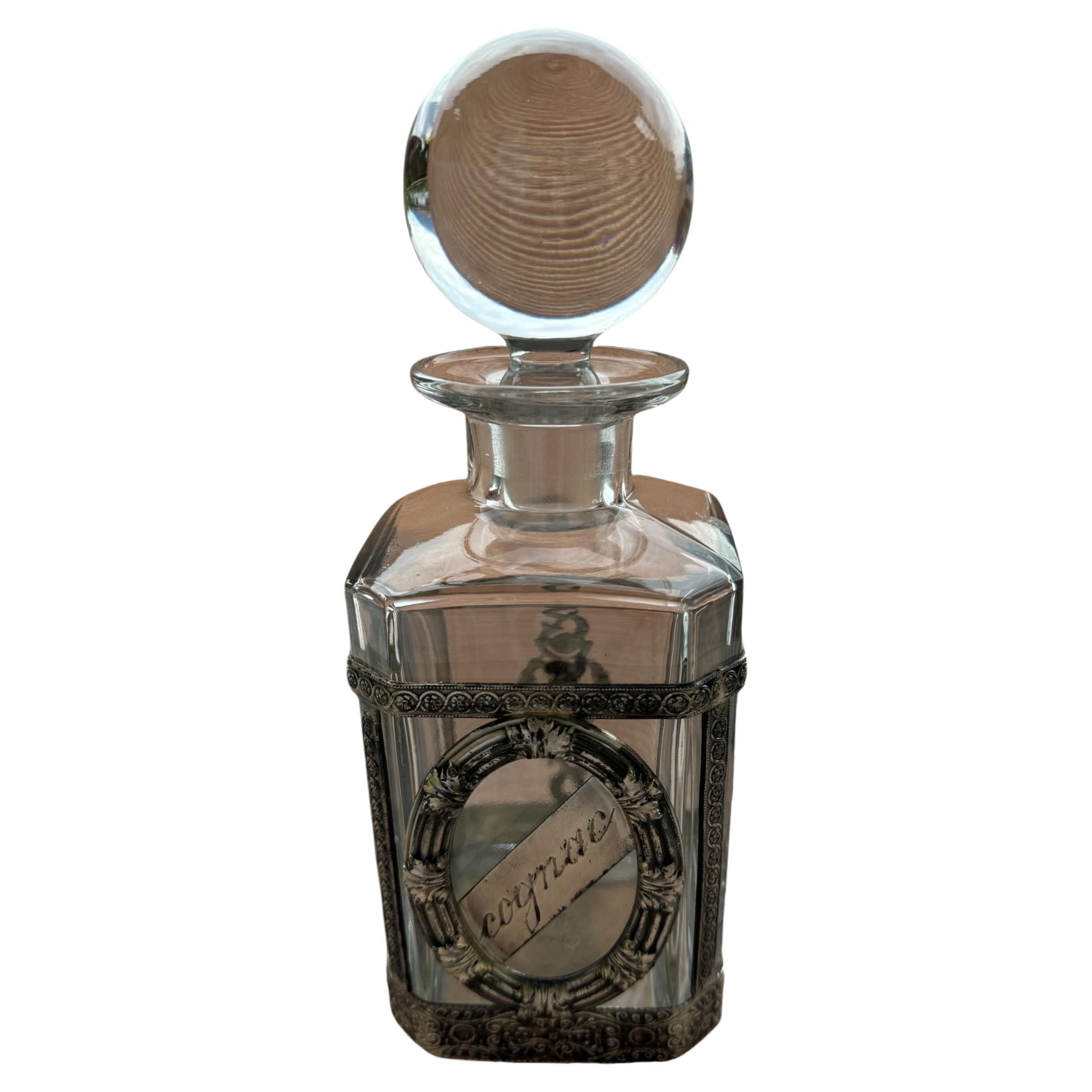 Magnifiques supports en verre cognac et plaqué argent, bouteille de carafe, vintage Angleterre