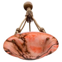 Beautiful Color, Art Deco Alabaster Pendant Light / Chandelier Hanging on Rope