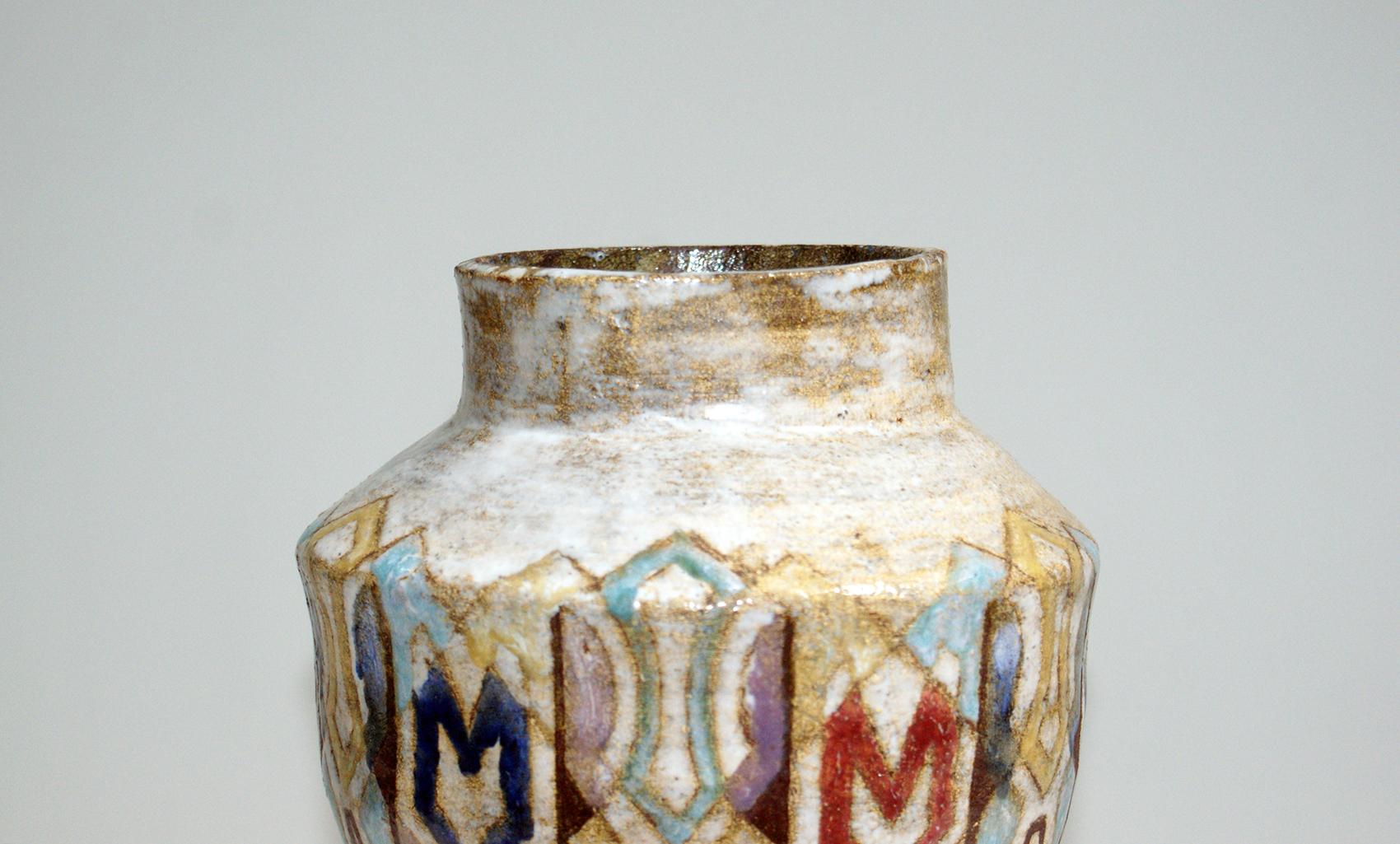 Art Deco Beautiful Colored Ceramic Vase Signed “Vallauris”, circa 1950s
