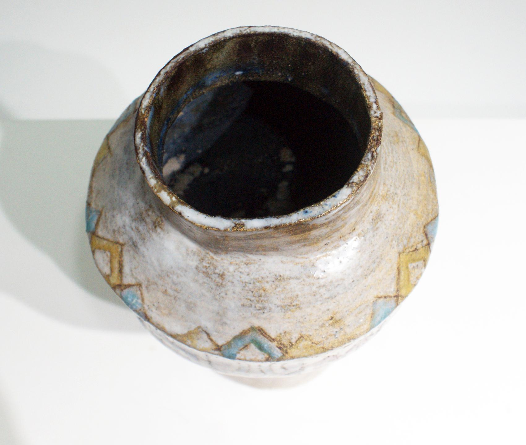 Enamel Beautiful Colored Ceramic Vase Signed “Vallauris”, circa 1950s