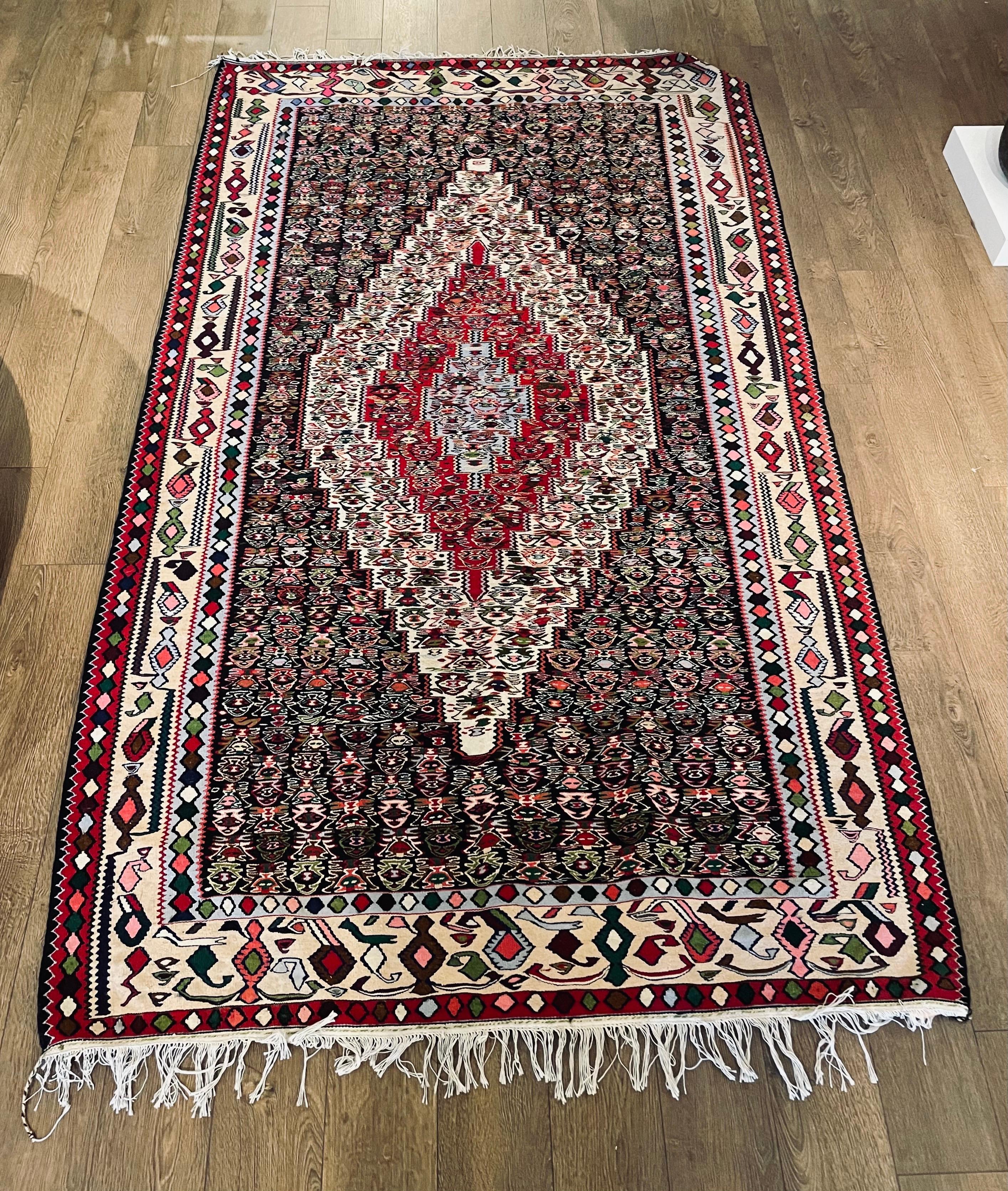 Gorgeous colorful Persian kilim rug circa 1960's great condition freshly cleaned great geometric design.