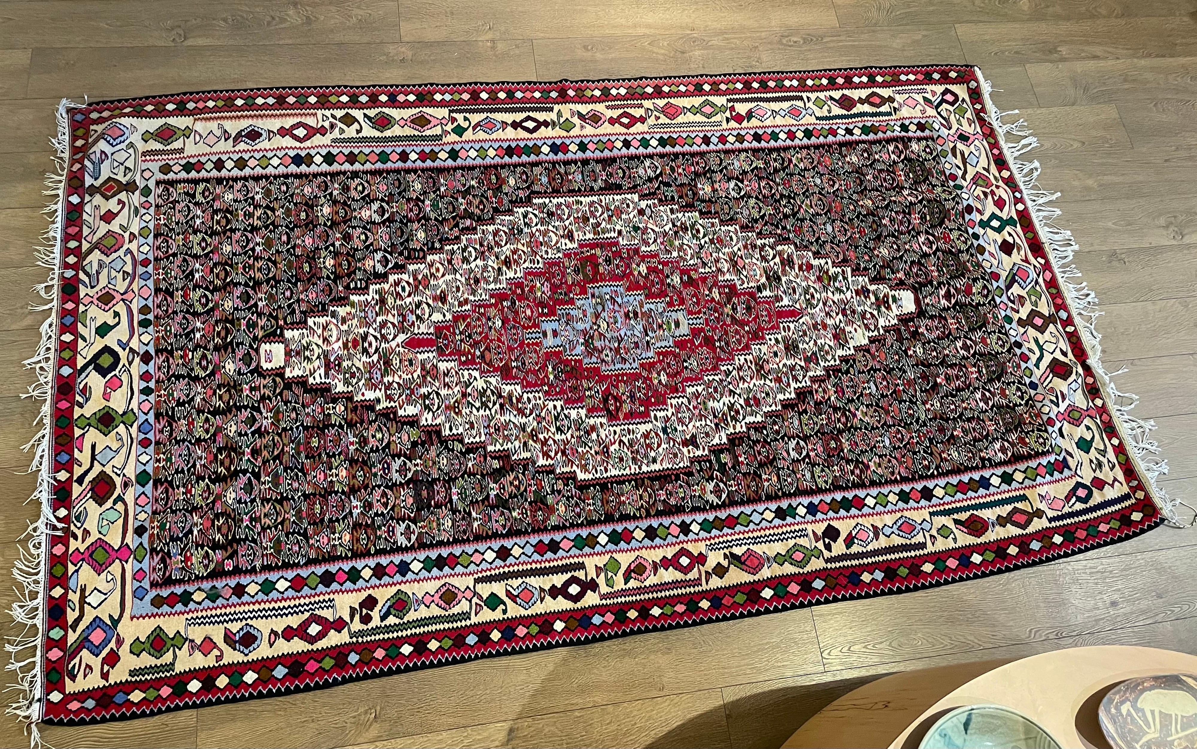 Wool Beautiful & Colorful Antique Persian Kilim Rug For Sale