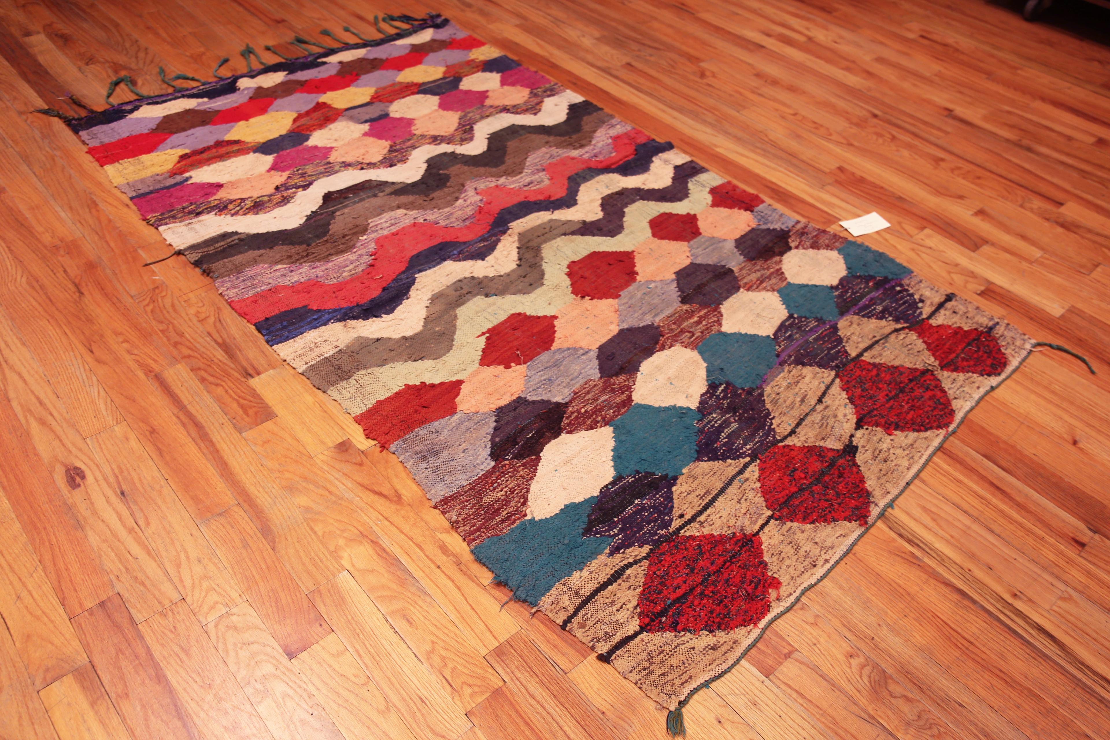 A Beautiful Colorful Vintage Moroccan Boucherouite Flatweave Tribal Rug, Country of origin: Morocco, Circa date: Vintage
