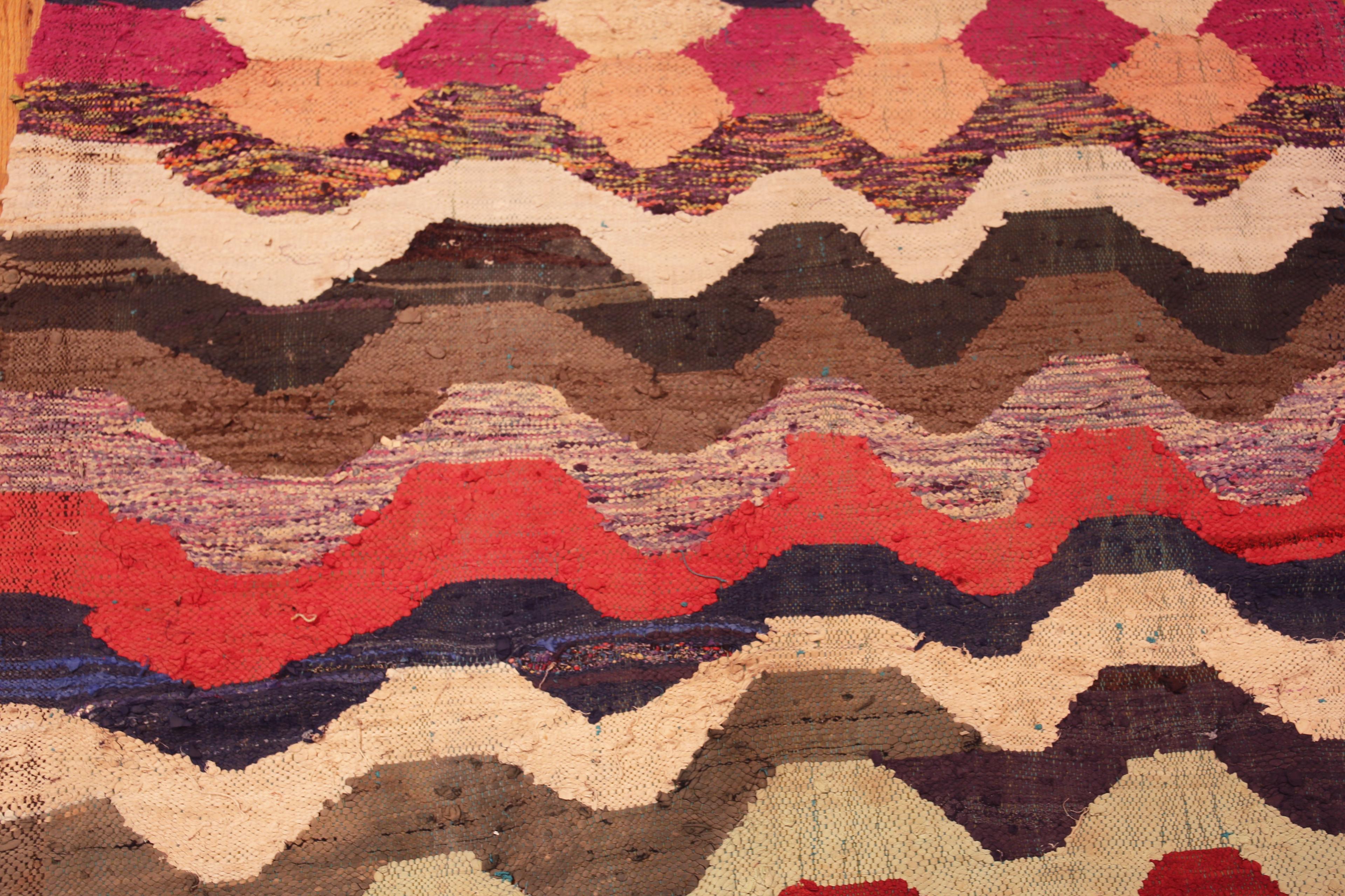 Hand-Woven Beautiful Colorful Vintage Moroccan Boucherouite Flatweave Tribal Rug 4'6