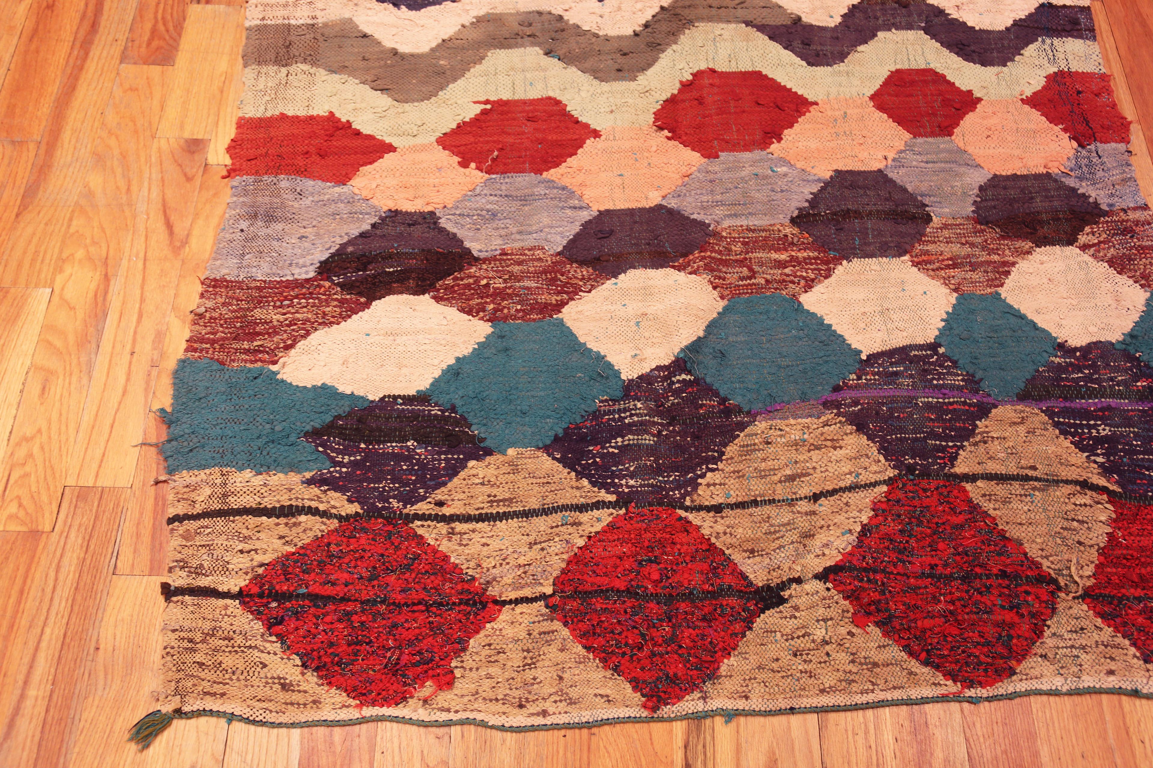 Beautiful Colorful Vintage Moroccan Boucherouite Flatweave Tribal Rug 4'6